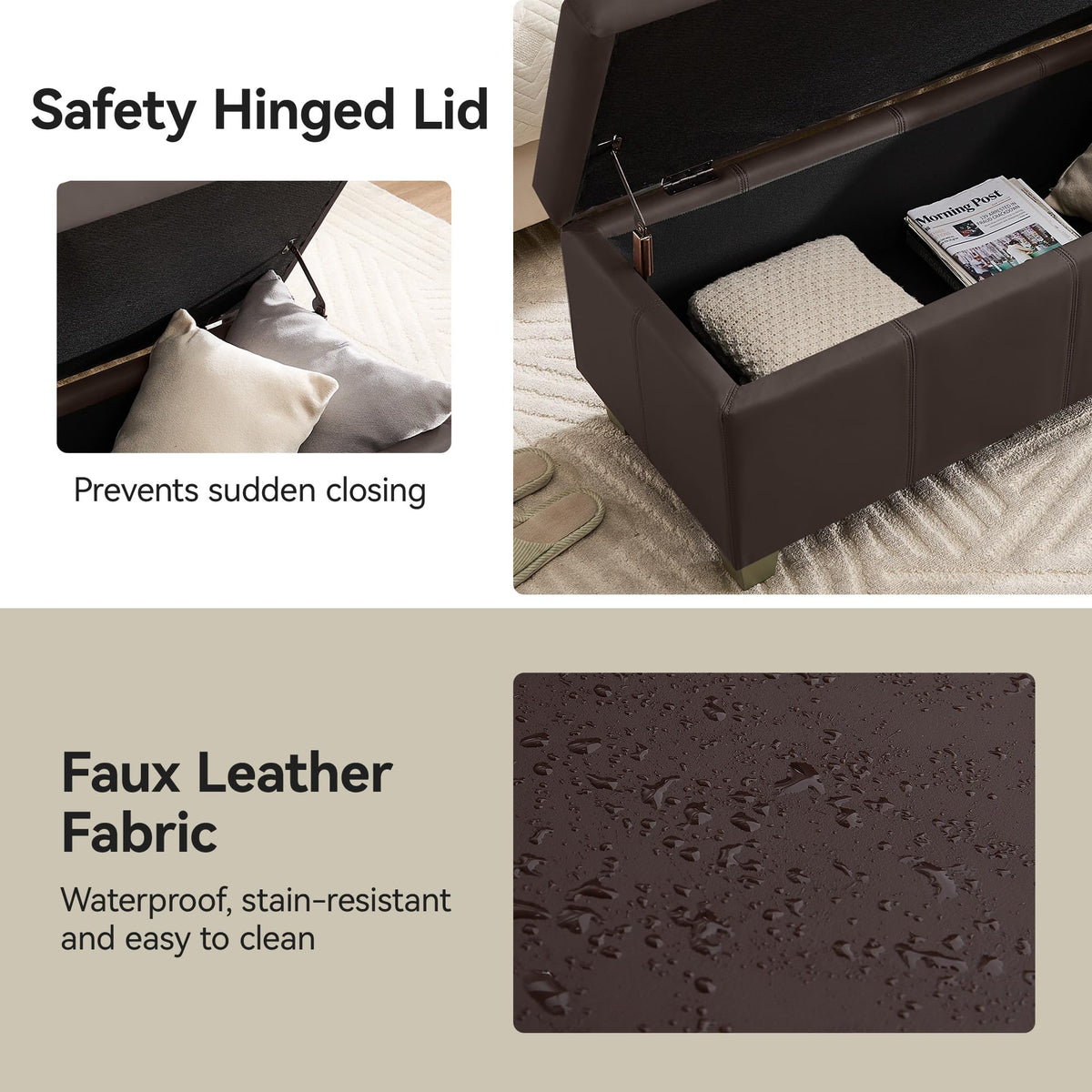 41" Faux Leather Storage Ottoman