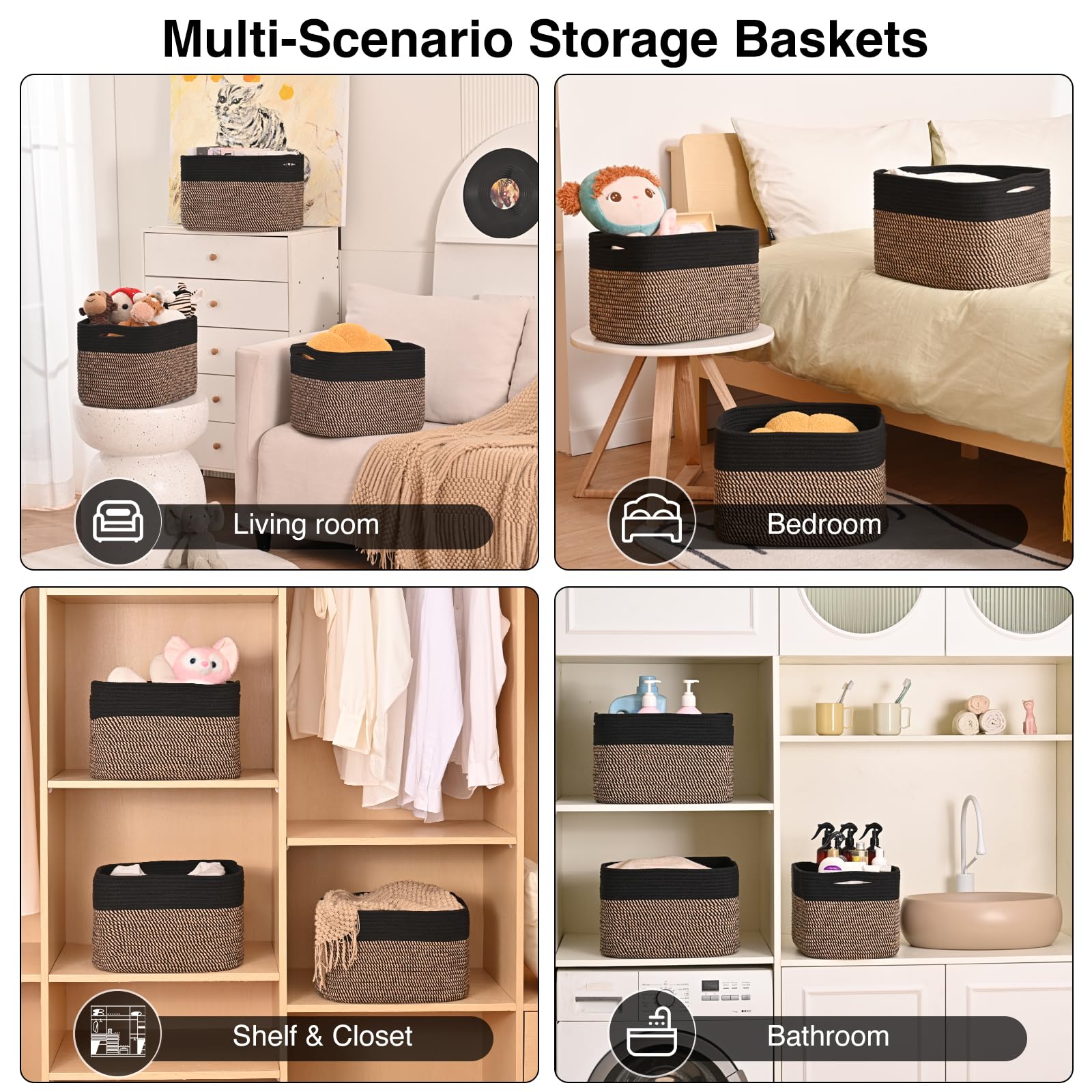 Storage Baskets for Organizing Shelves (3 Count)