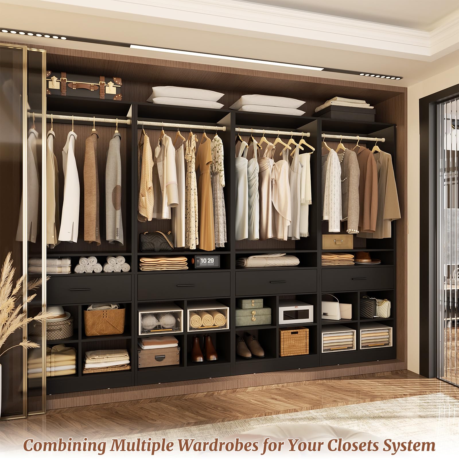 Freestanding Closet System with Wood Drawer and 4 Cubby Storage