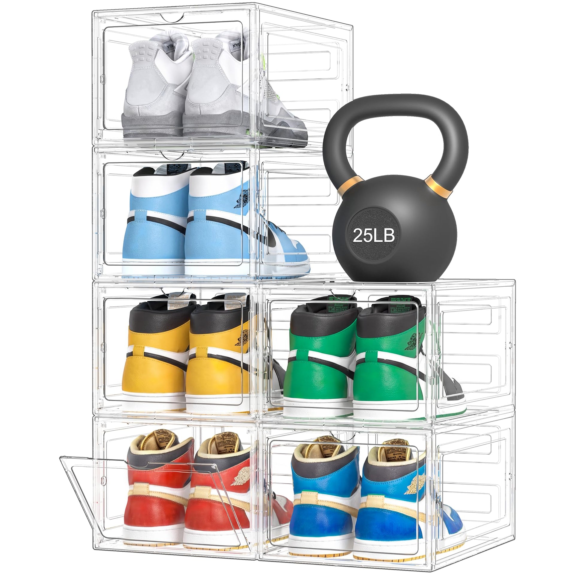 Upgraded Hard Shoe Storage Box 6 Pack XL Clear Shoe Organizer (6 Count)