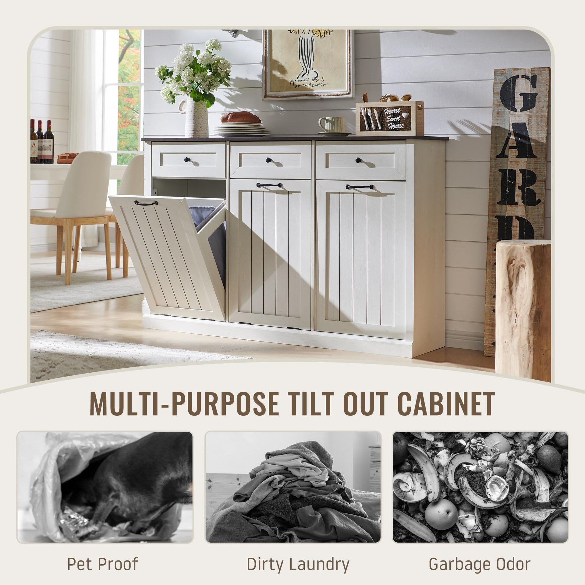 Triple Tilt Out Laundry Hamper Cabinet