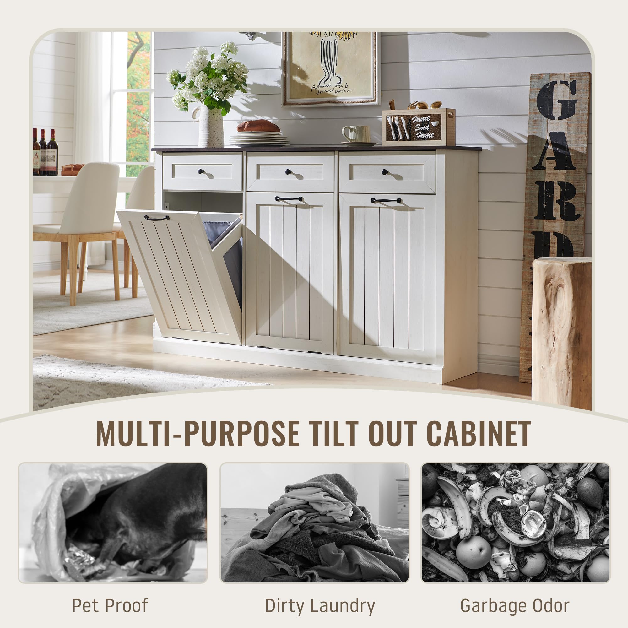 Triple Tilt Out Laundry Hamper Cabinet