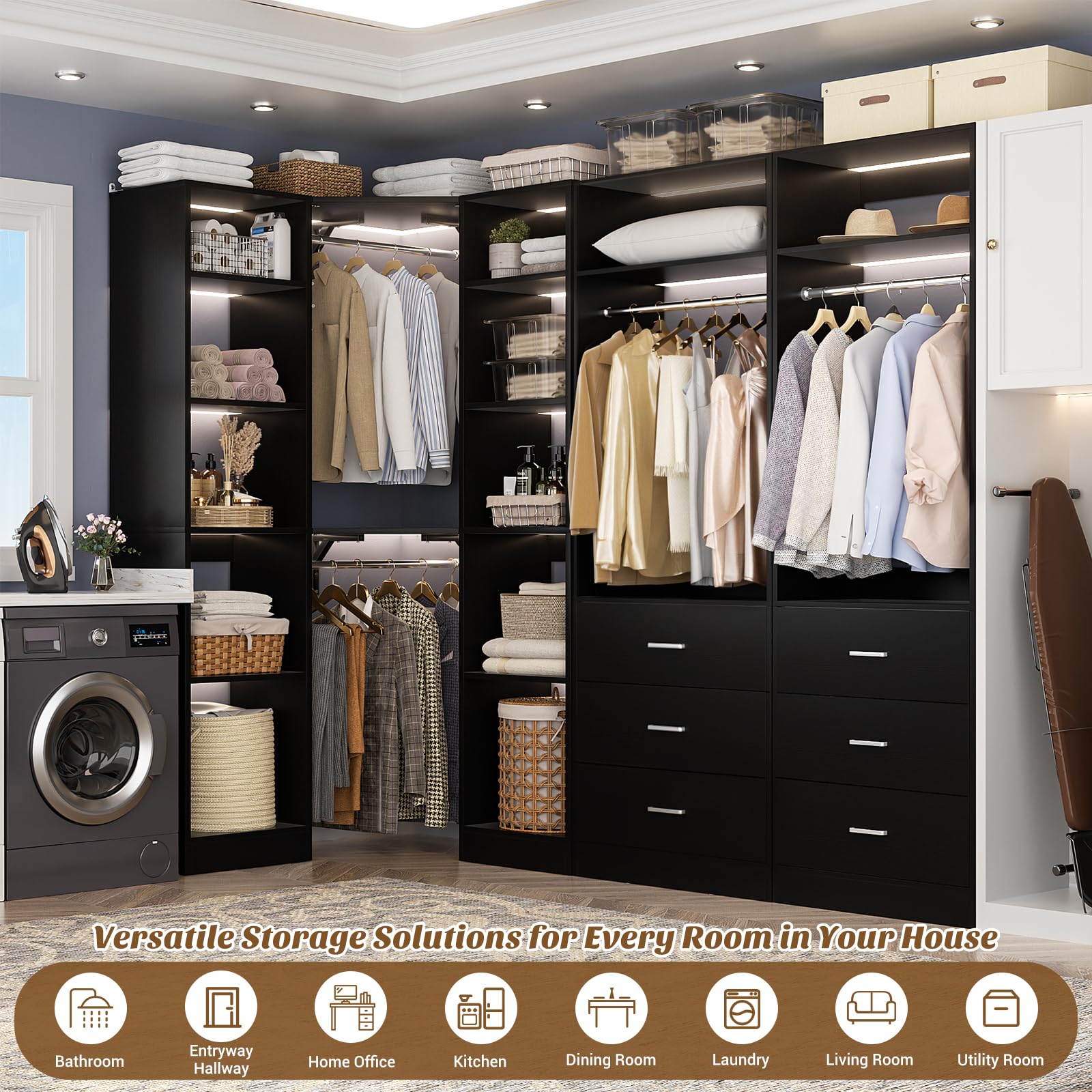 Corner Closet System with 6 Drawers