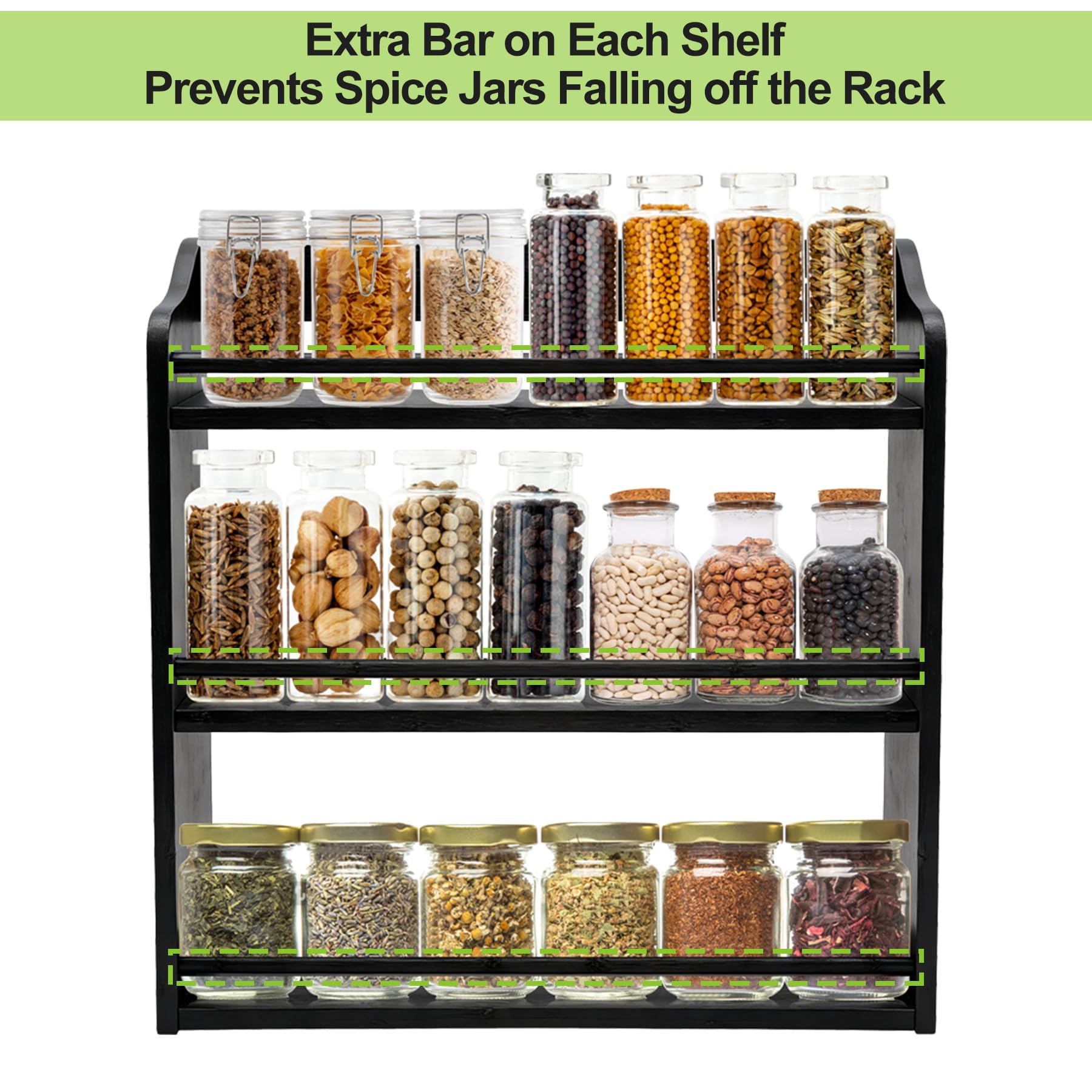 3 Tier Bamboo Spice Rack Wall Mount or Countertop