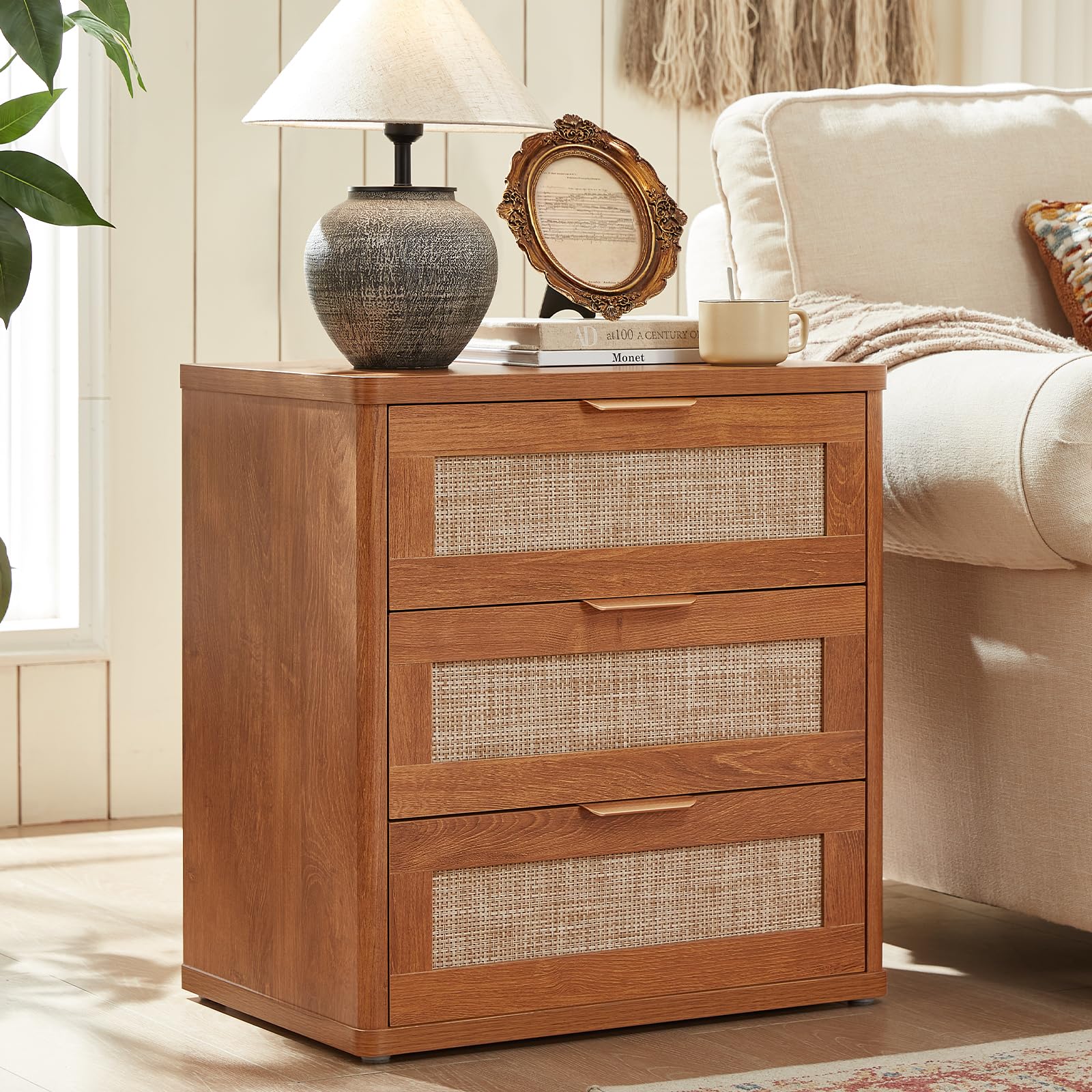 Rattan 23" Nightstands Set of 2 with Drawers for Bedroom (2 Count)