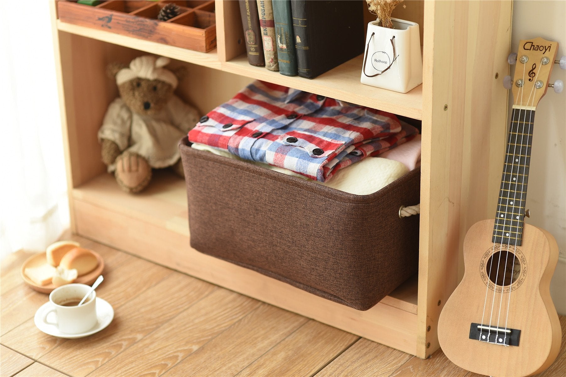 Decorative Basket Rectangular Fabric Storage Bin Organizer Basket with Handles for Clothes Storage