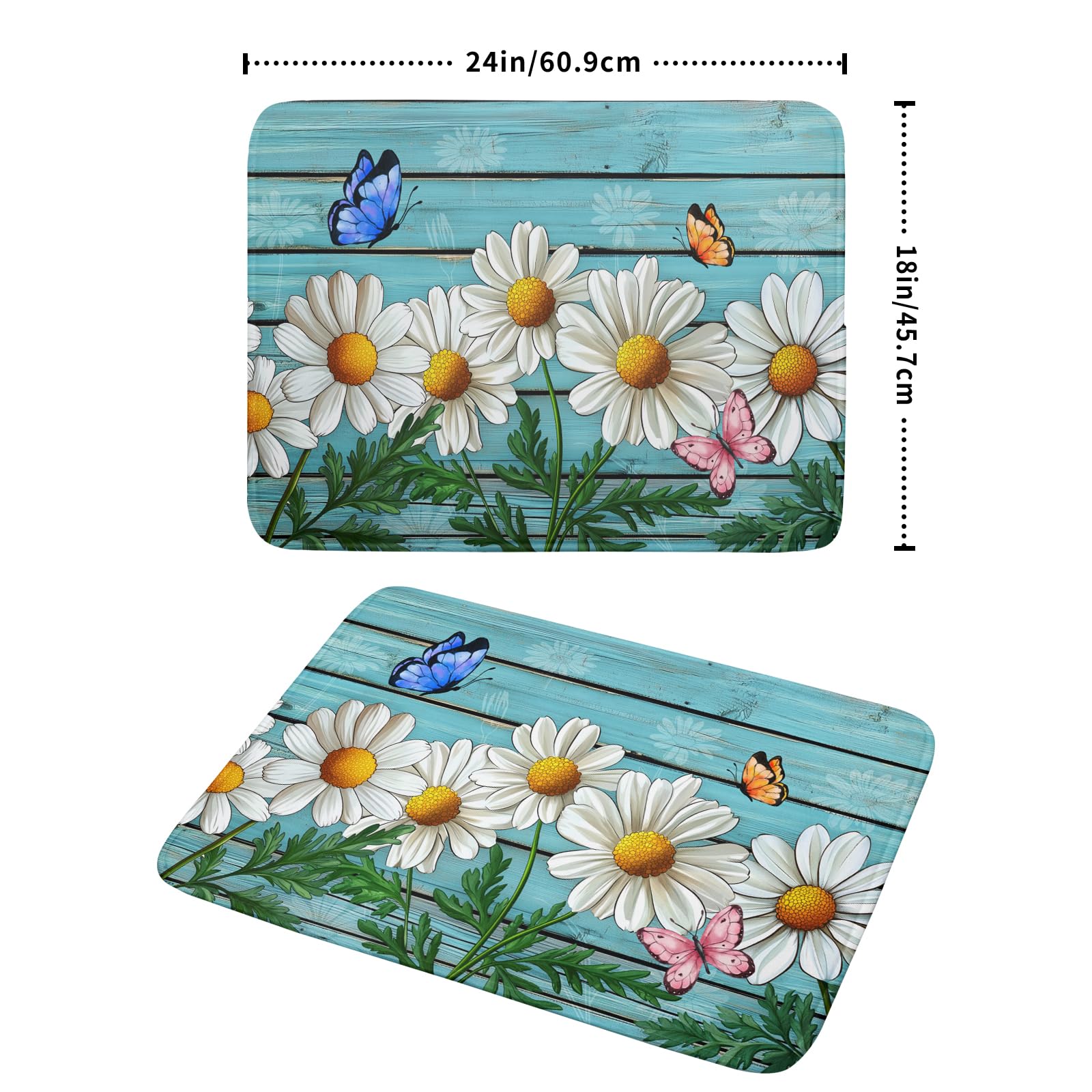 Daisy Dish Drying Mat for Kitchen Counter 18”x24” Rustic Daisy Absorbent Dish Drying Mat Reversible Microfiber Dish Drainer Rack Fast Drying Mat for Countertops Tableware Decor