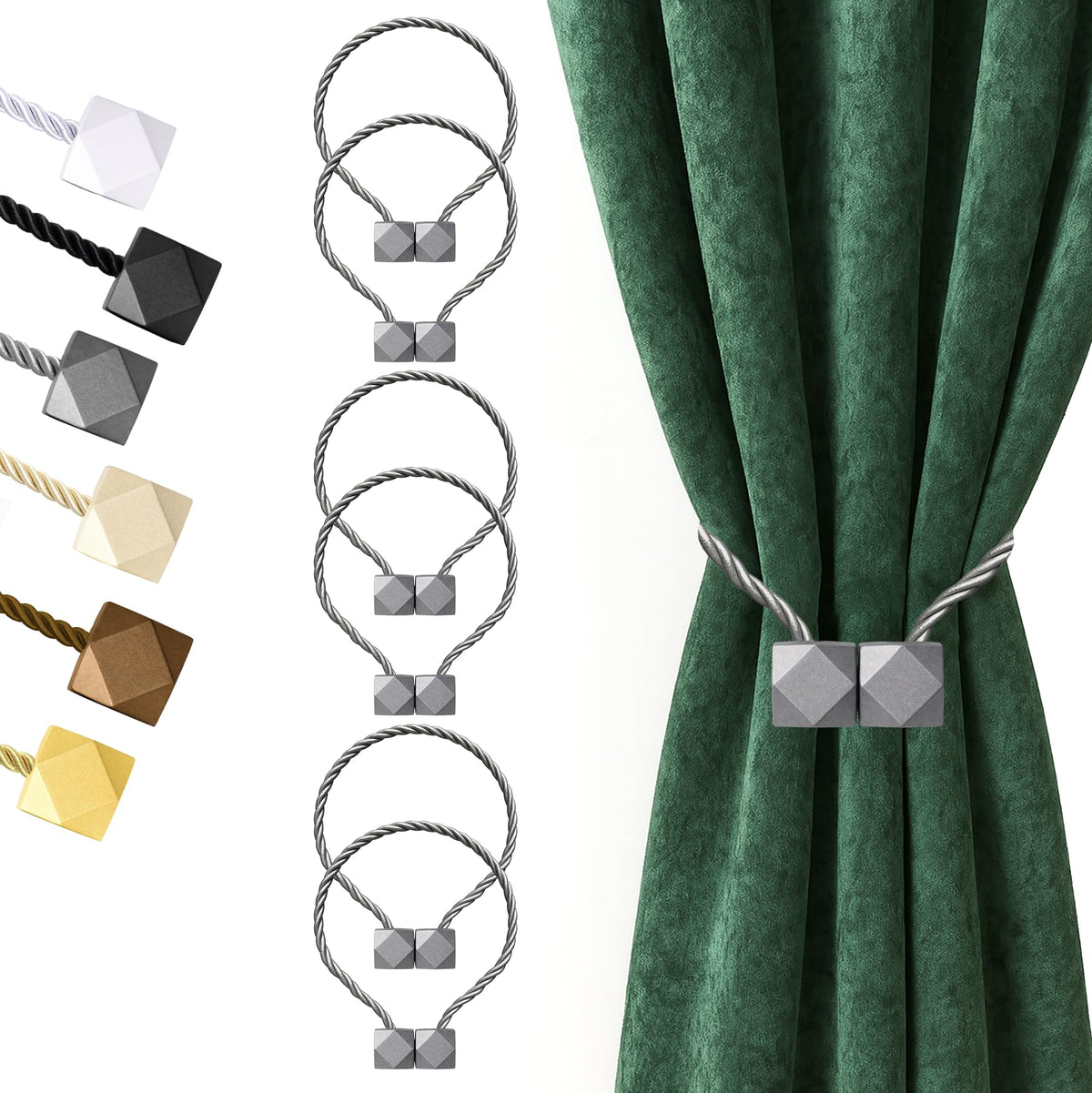 Magnetic Curtain Tiebacks Grey 6pcs (6 Count)