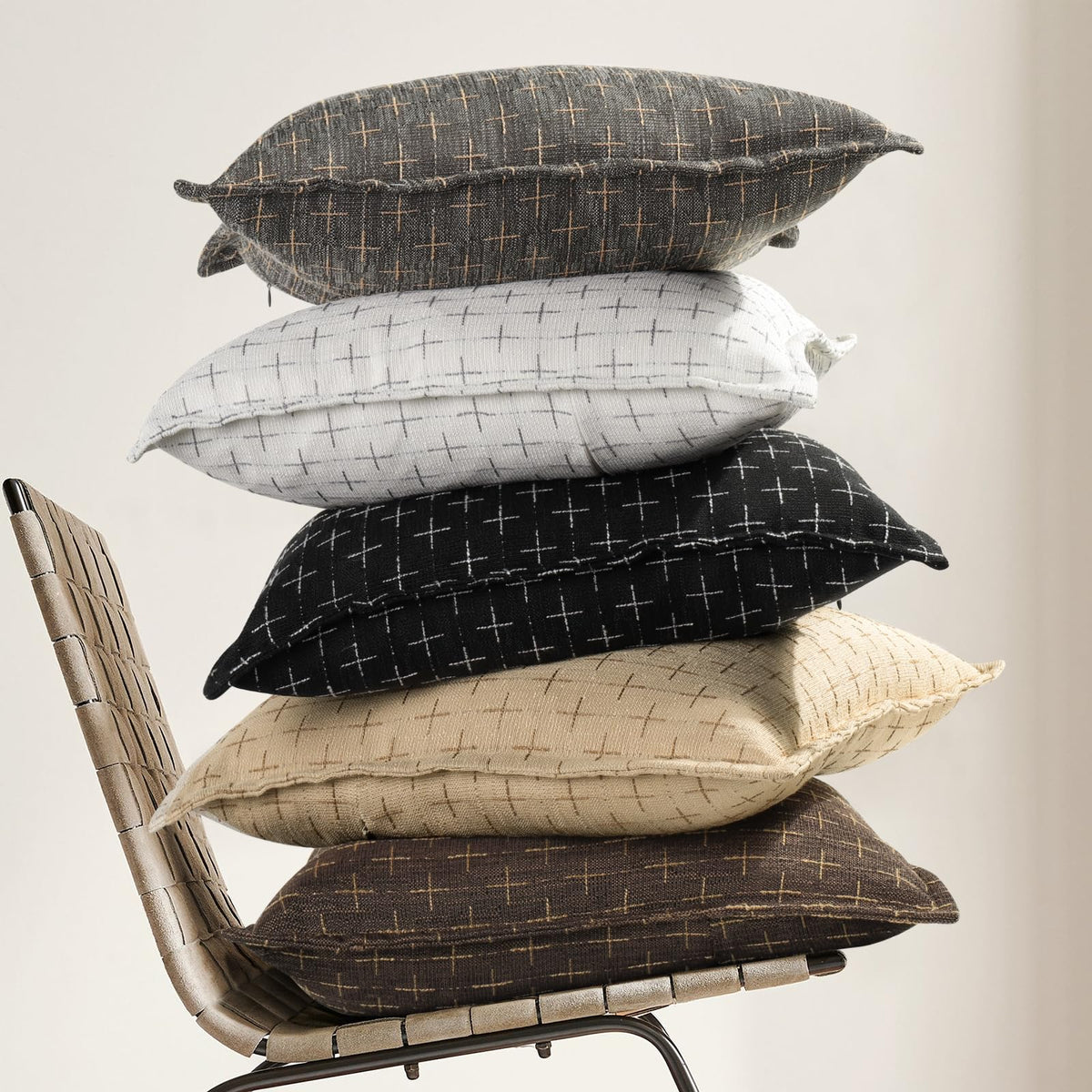 Pillow Covers 22x22 Set of 2 Soft Polyester Textured Pillow Covers with Stylish Flange Edge Cozy Farmhouse Throw Pillows for Couch Bed Sofa Living Room (2 Count)