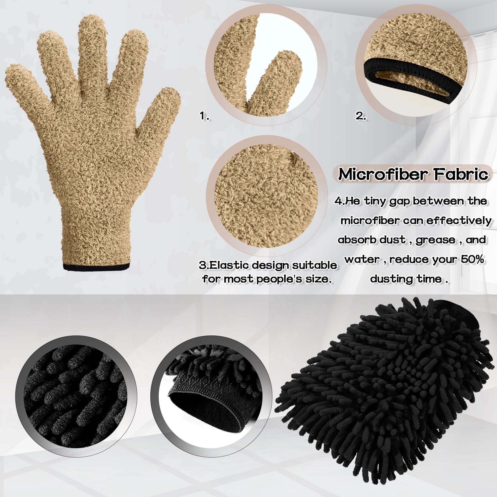 6 Pcs Micro Dusting Mitt Gloves Plant Cleaning (6 Count)