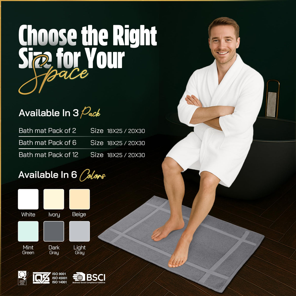 100% Ring Spun Cotton Bath Mat (6 Count)