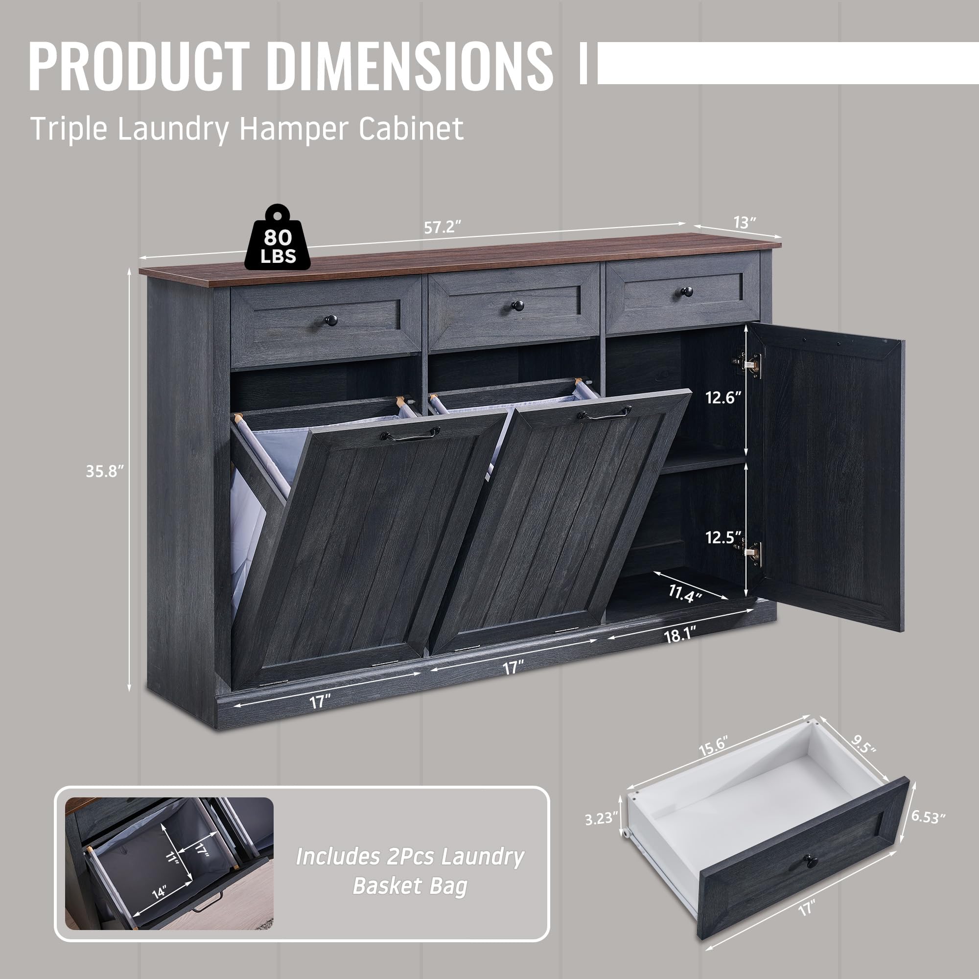 Triple Tilt Out Laundry Hamper Cabinet