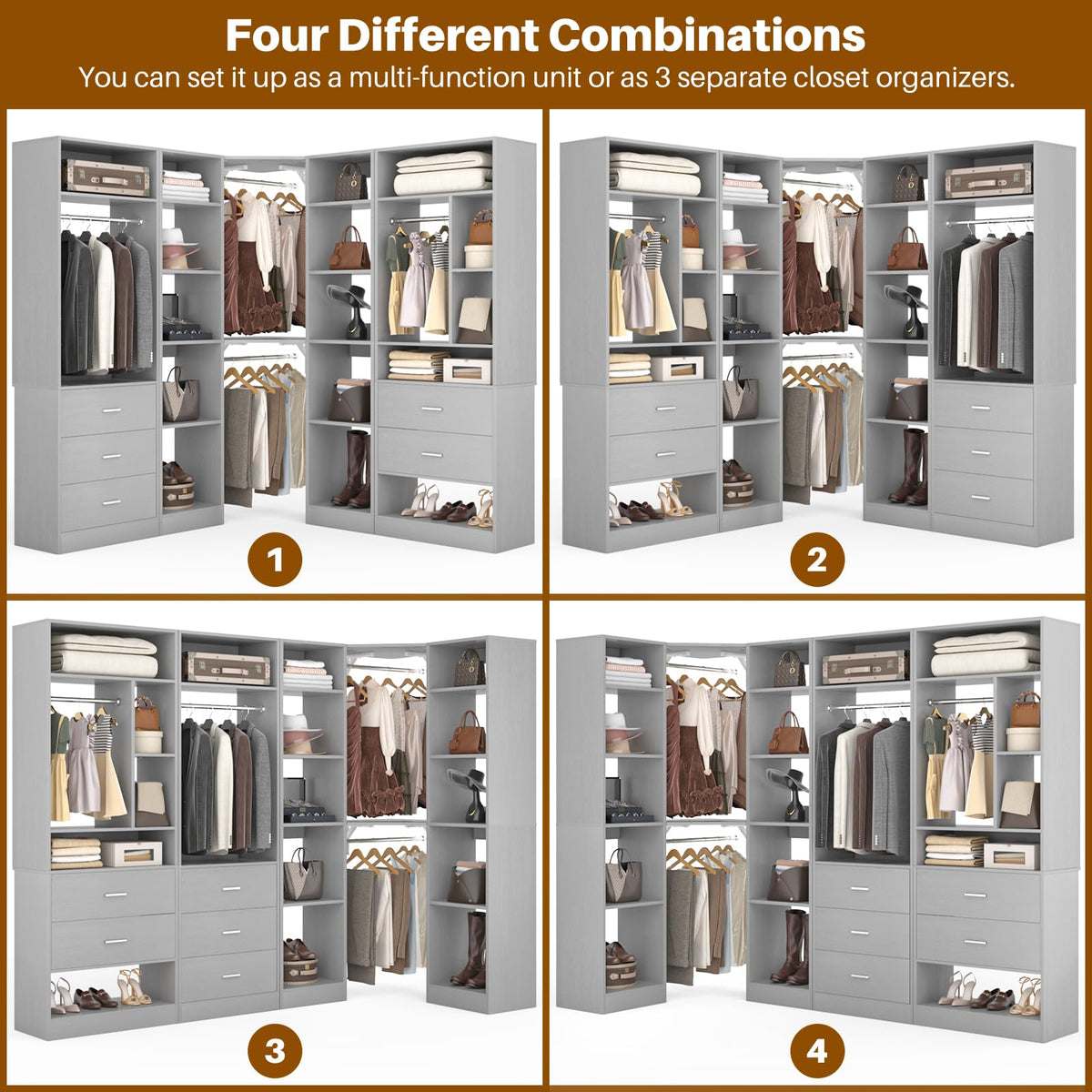 Corner Closet System with 5 Drawers