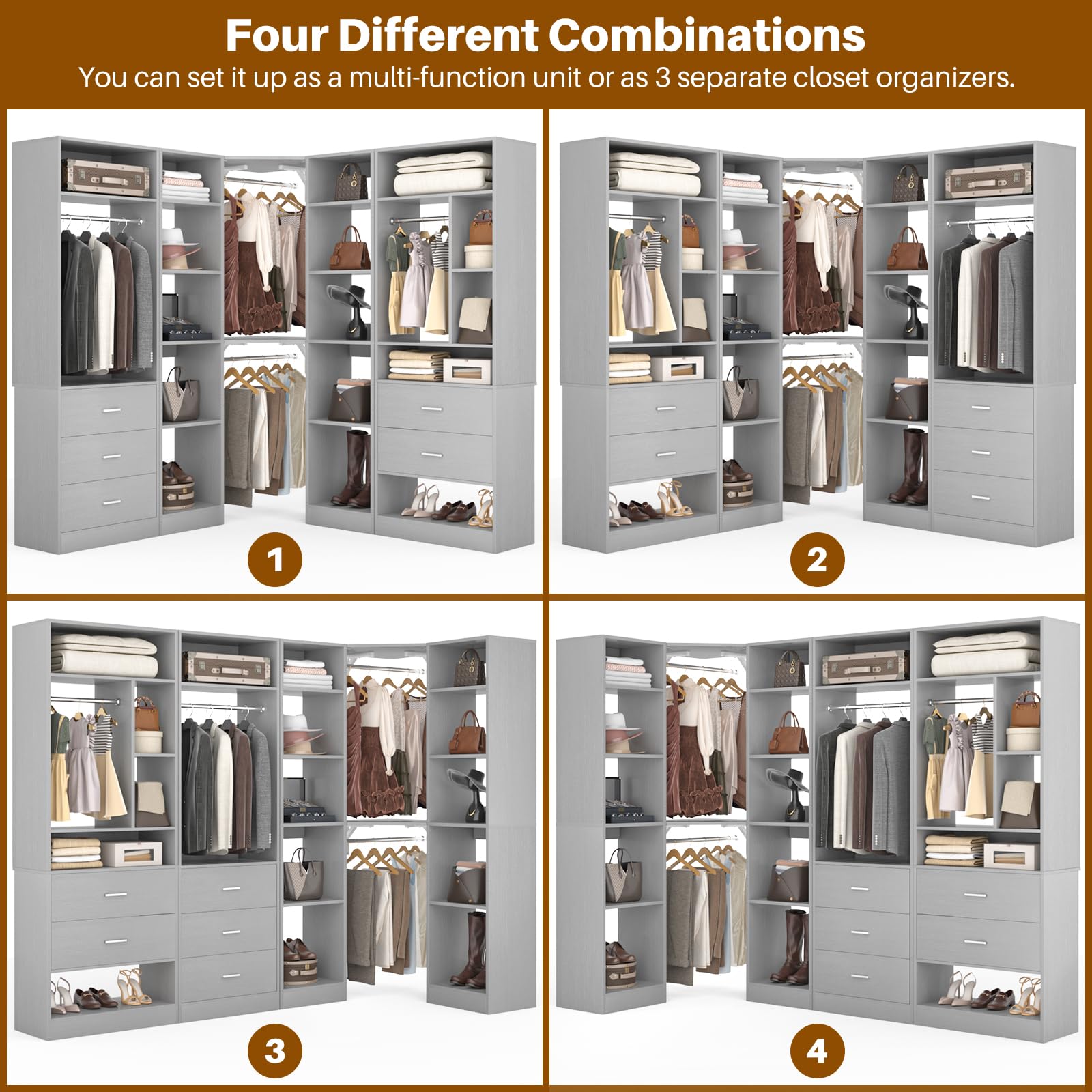Corner Closet System with 5 Drawers