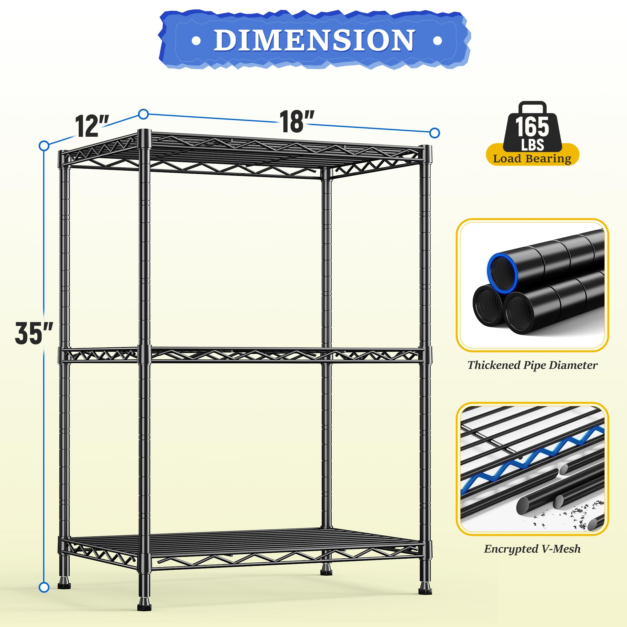 3 Tier Narrow Shelf Adjustable Storage Rack for Closet Bedroom (2 Count)