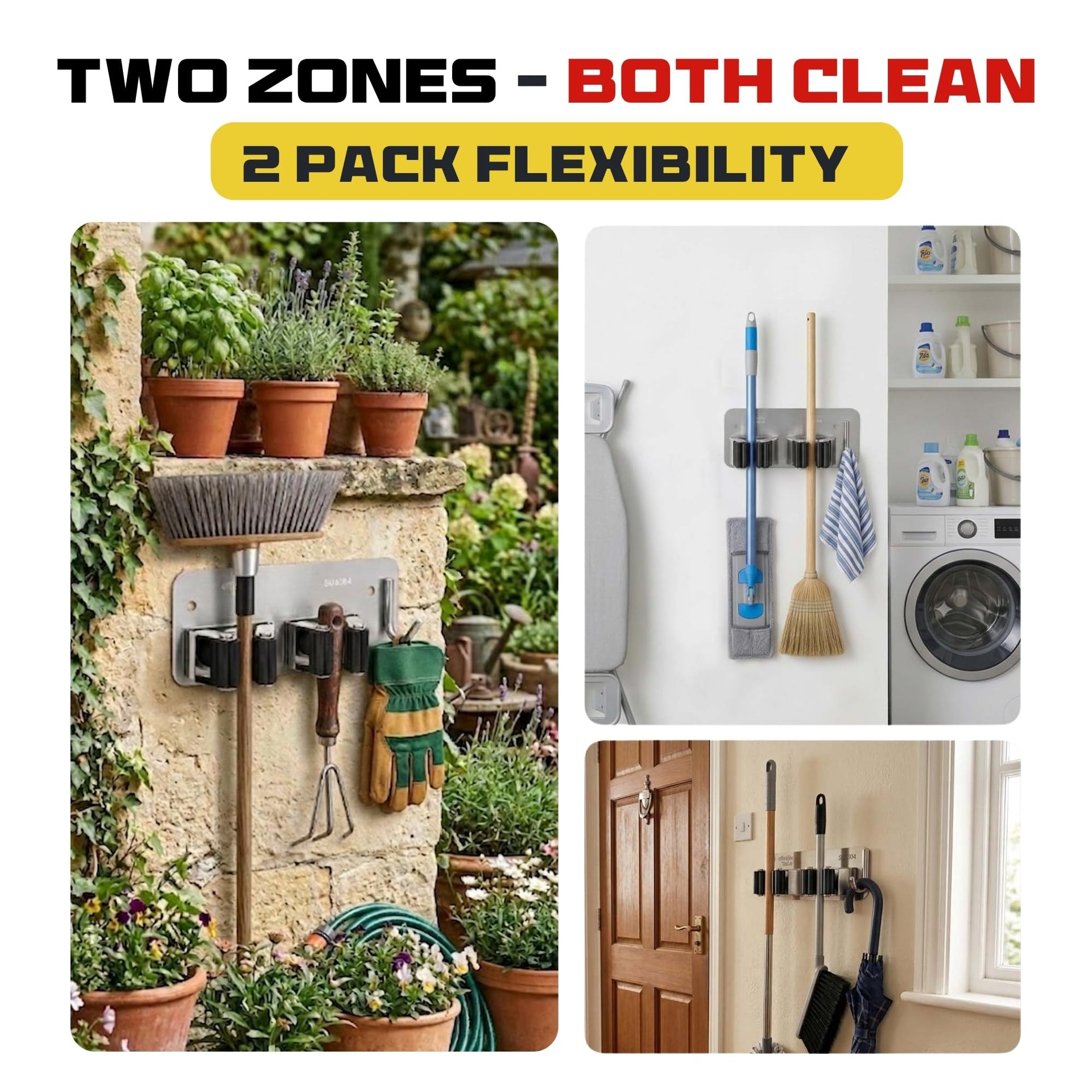 2 Pack Wall Mount Hanger for Brooms & Mops (2 Count)