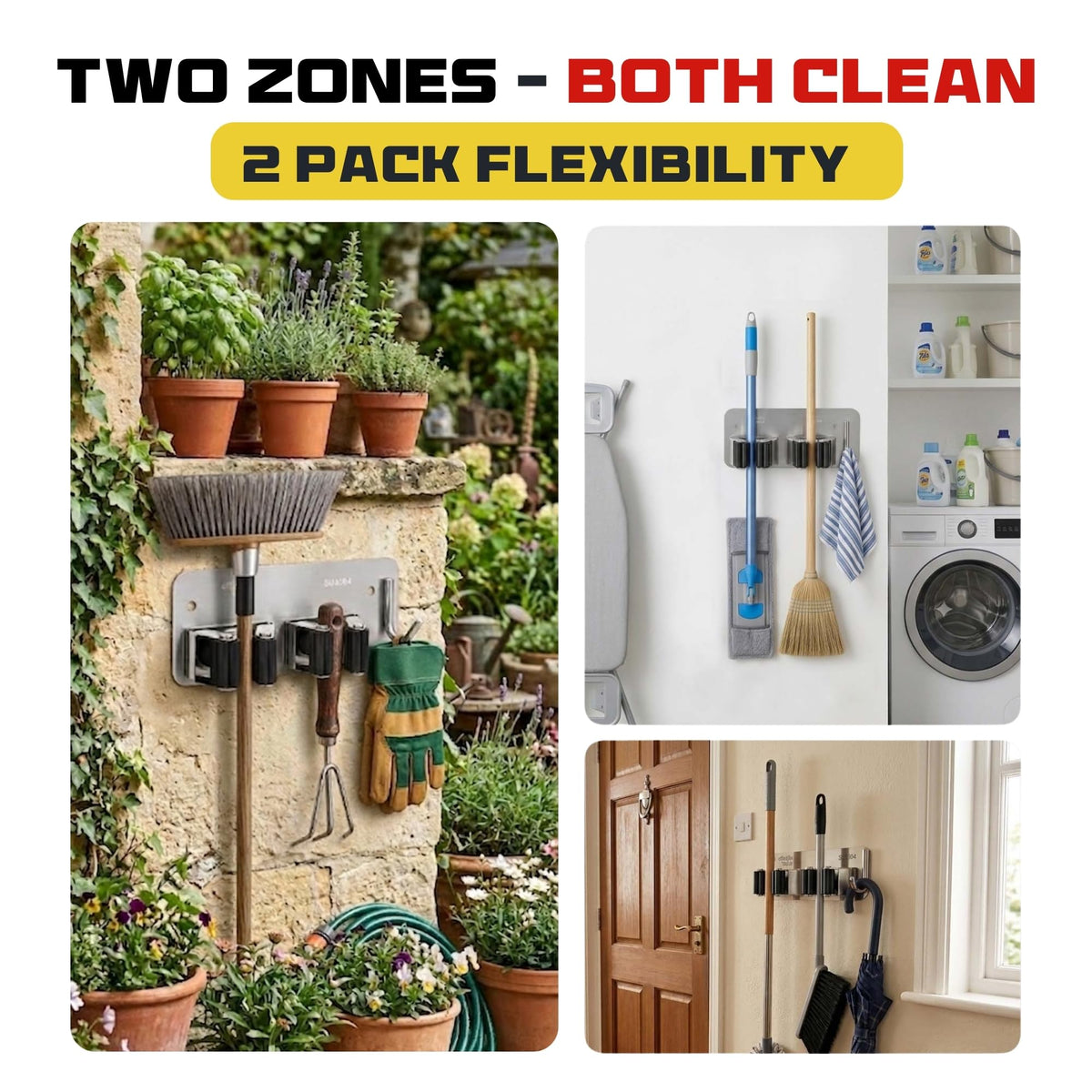 2 Pack Wall Mount Hanger for Brooms & Mops (2 Count)