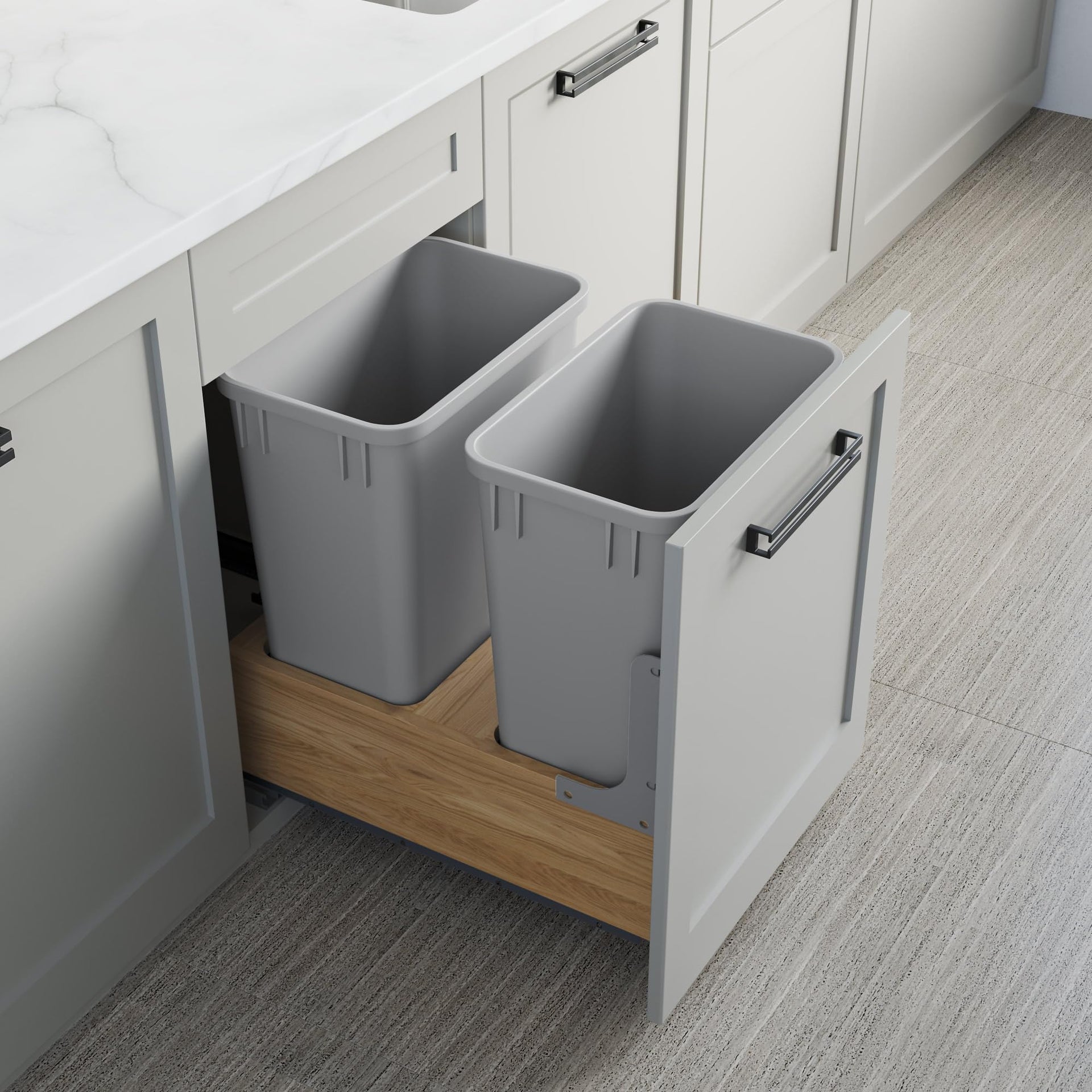 Dowell B18 B21 Wood Base Wastebasket Pullout with Two 35Qt Plastic Bins