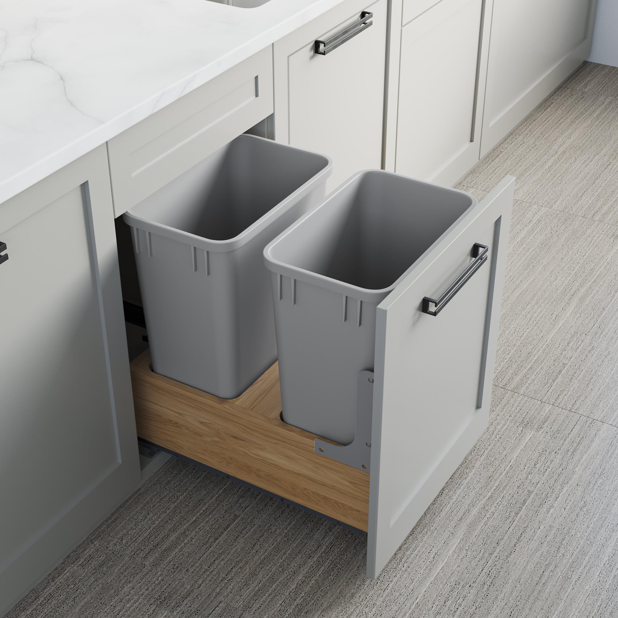 Dowell B18 B21 Wood Base Wastebasket Pullout with Two 35Qt Plastic Bins