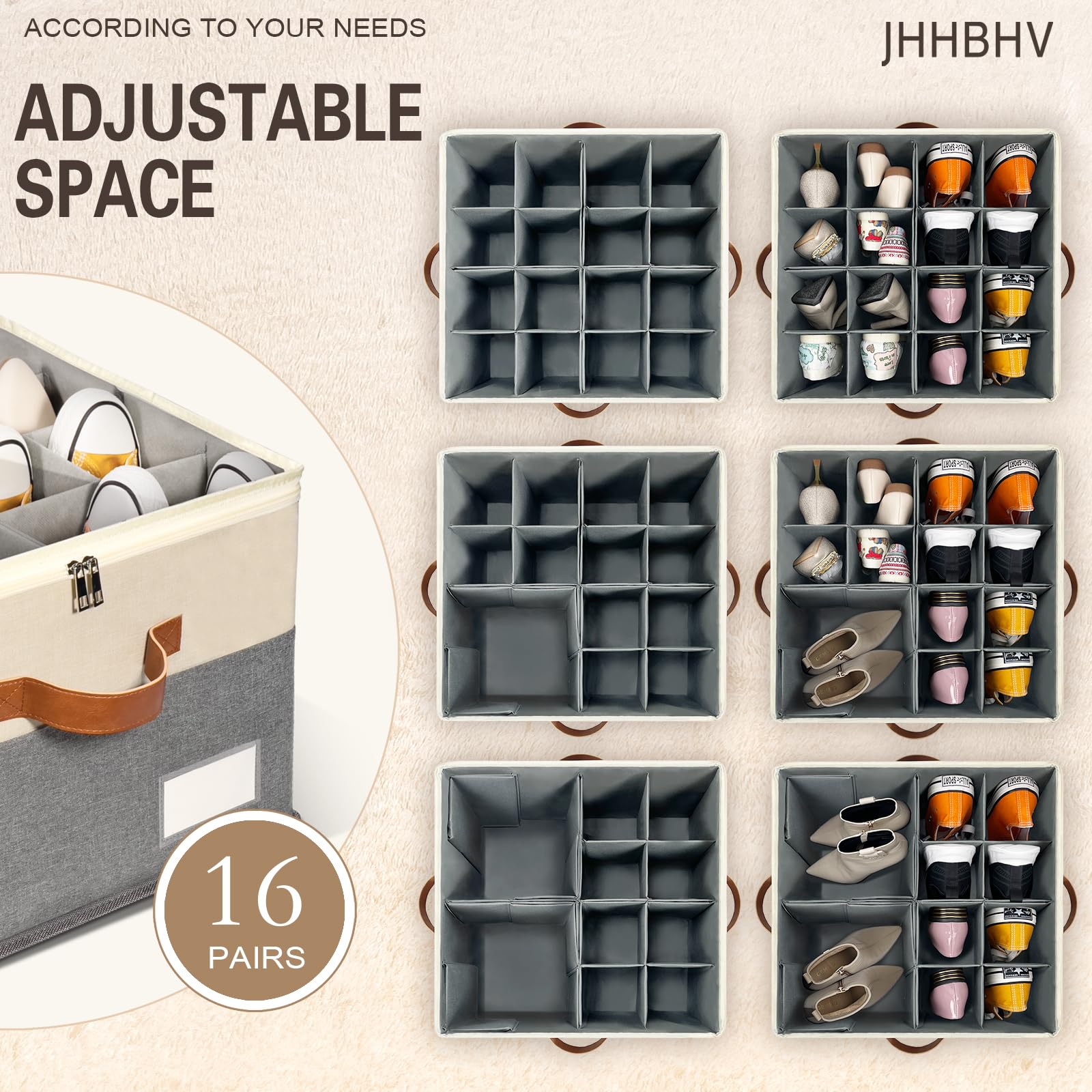 1 Pack Shoe Organizer for Closet with Adjustable Divider Shoe Storage Box