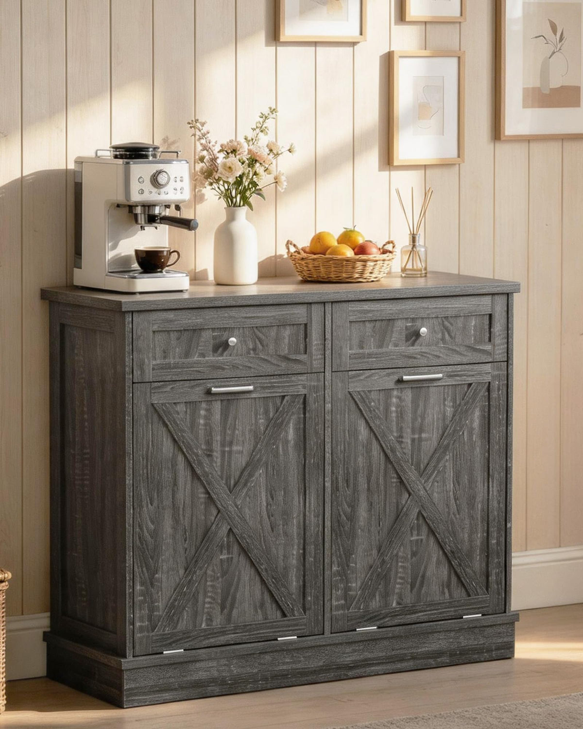 2x10 Gallon Tilt Out Trash Cabinet with Hideaway Drawers