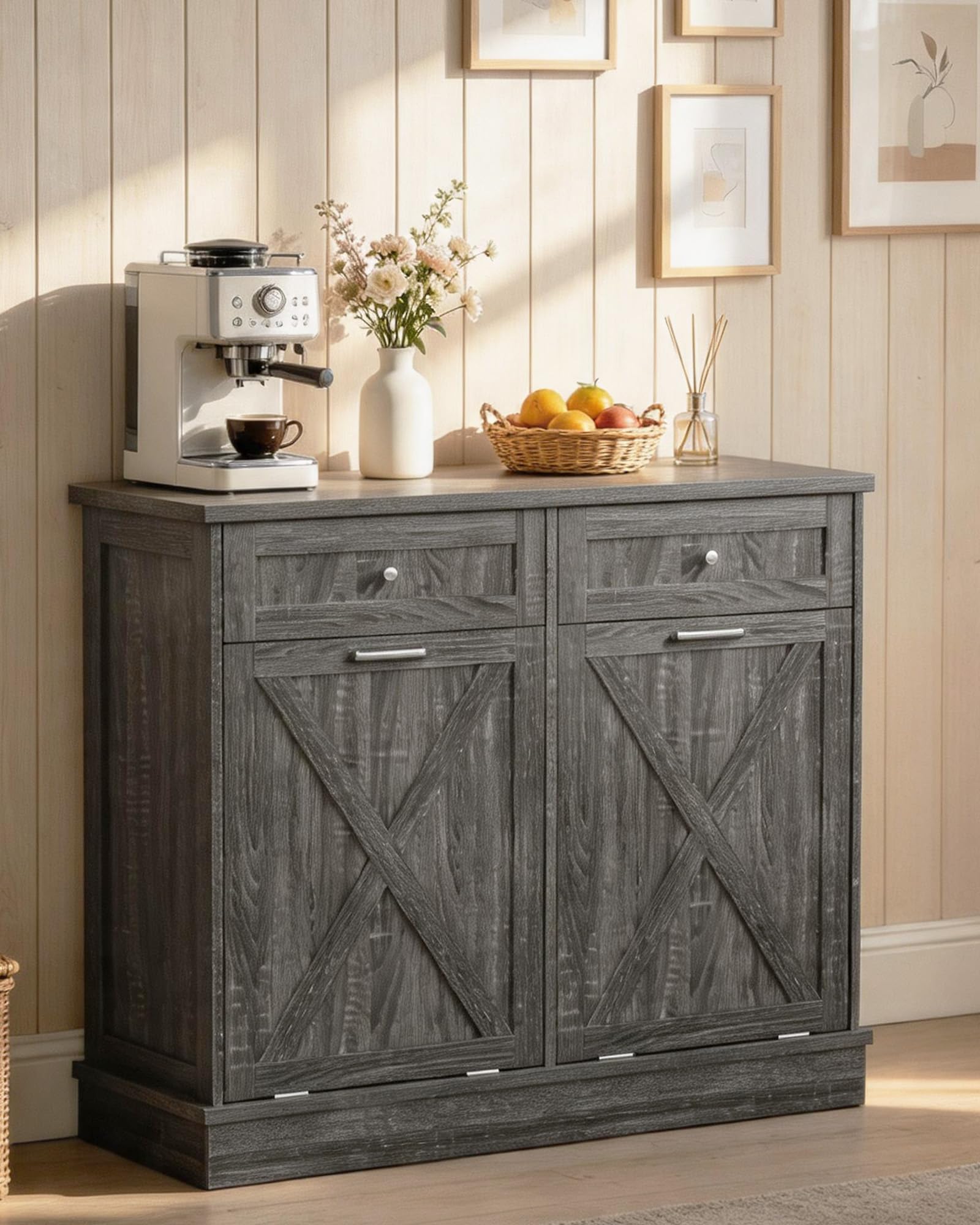 2x10 Gallon Tilt Out Trash Cabinet with Hideaway Drawers