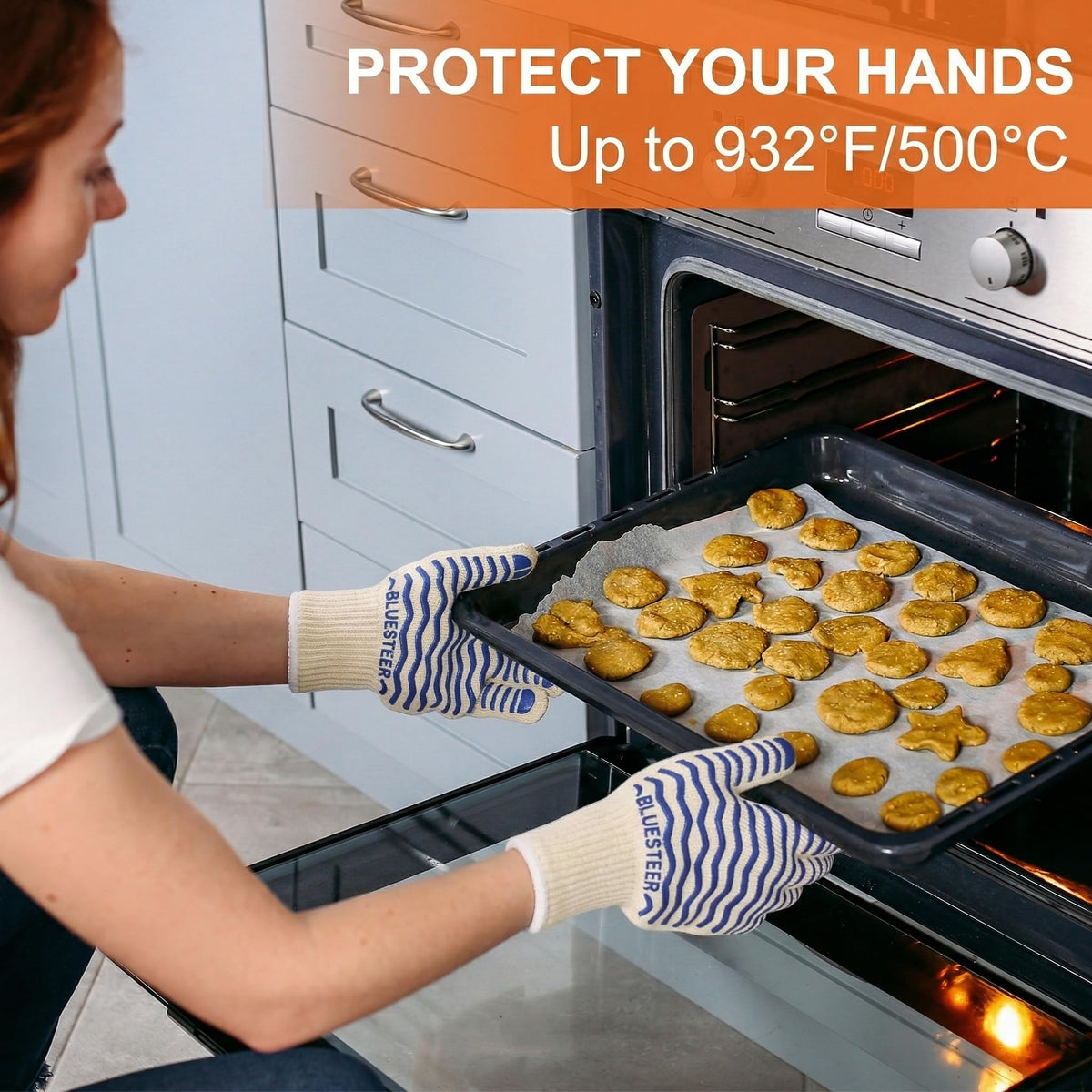 Oven Gloves 932°F Heat Resistant Oven Mitts with Fingers (9.6 Ounce)