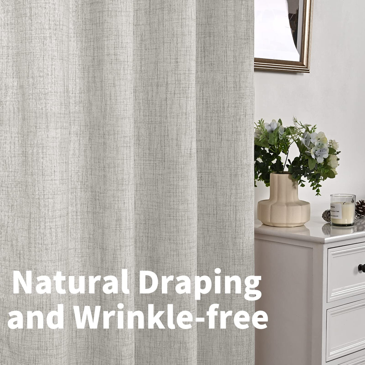 Light Grey Linen Curtains 63 Inch Length for Living Room (2 Count)