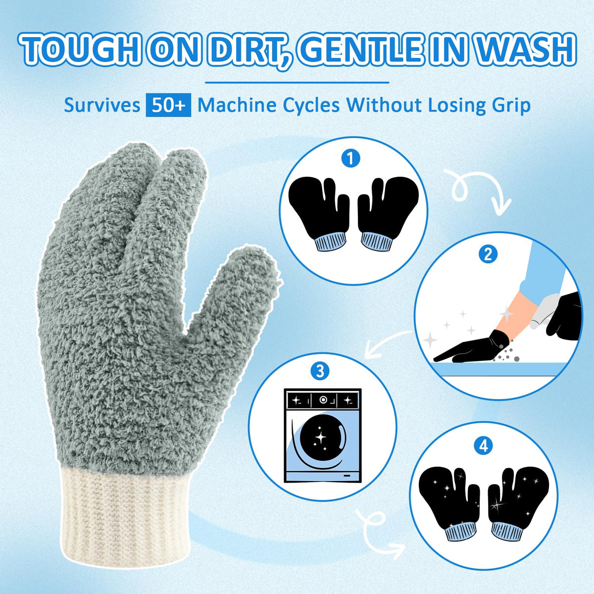 Microfiber Dusting Gloves House Reusable Cleaning Glove for Blinds (4 Count)