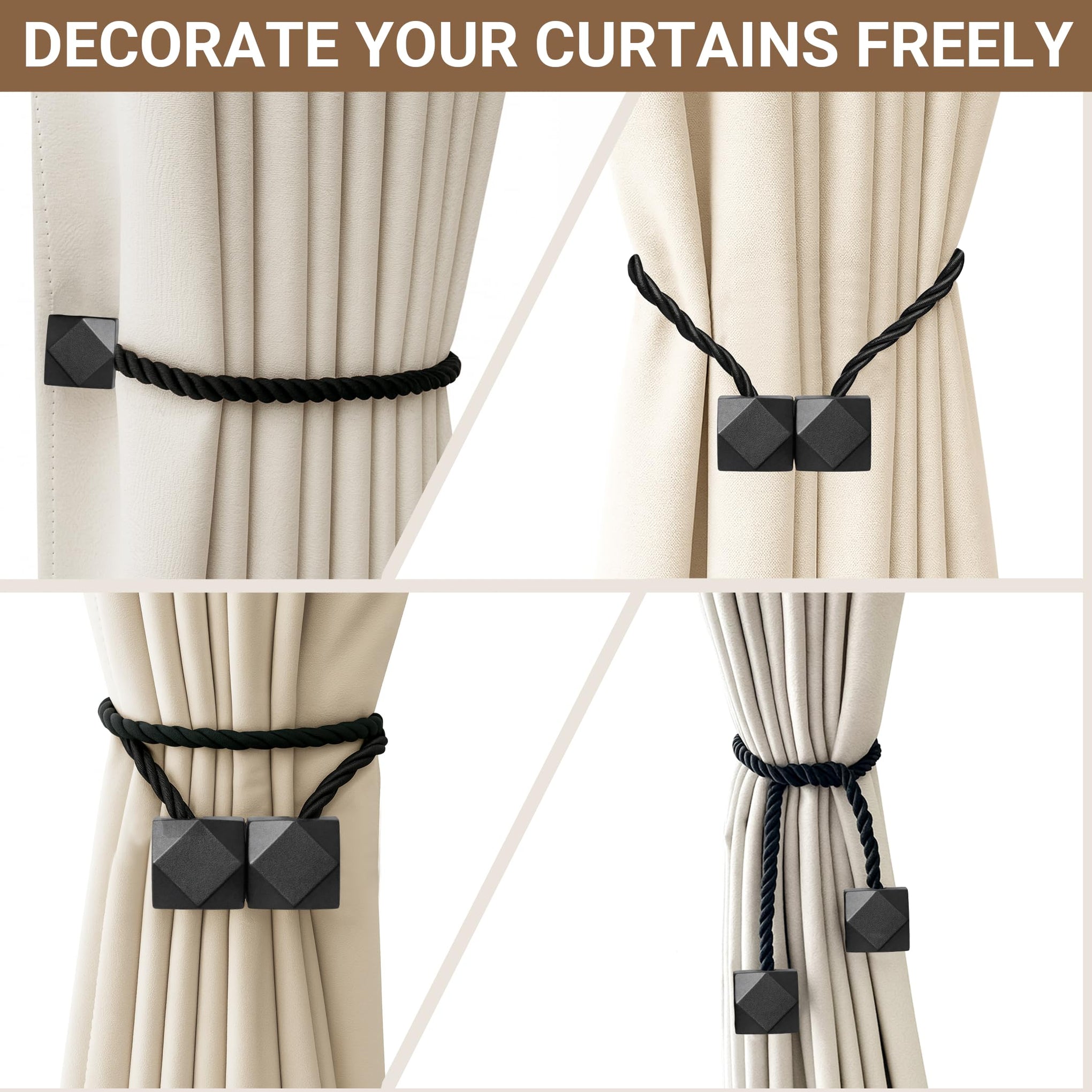 Magnetic Curtain Tiebacks Black 6pcs (6 Count)