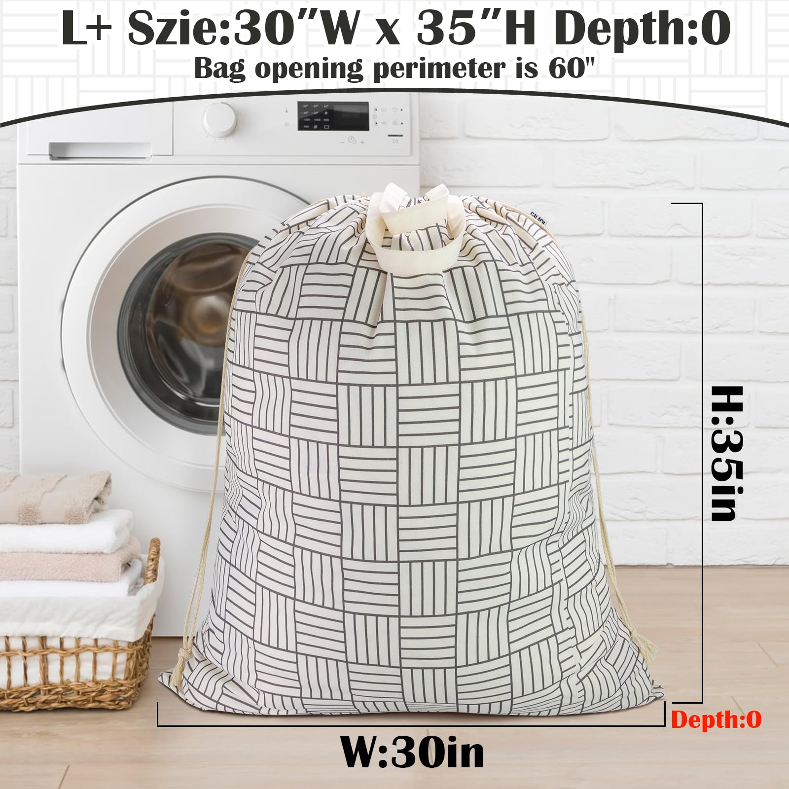 Canvas Laundry Bag with Handles & Drawstring 30"Wx35"H