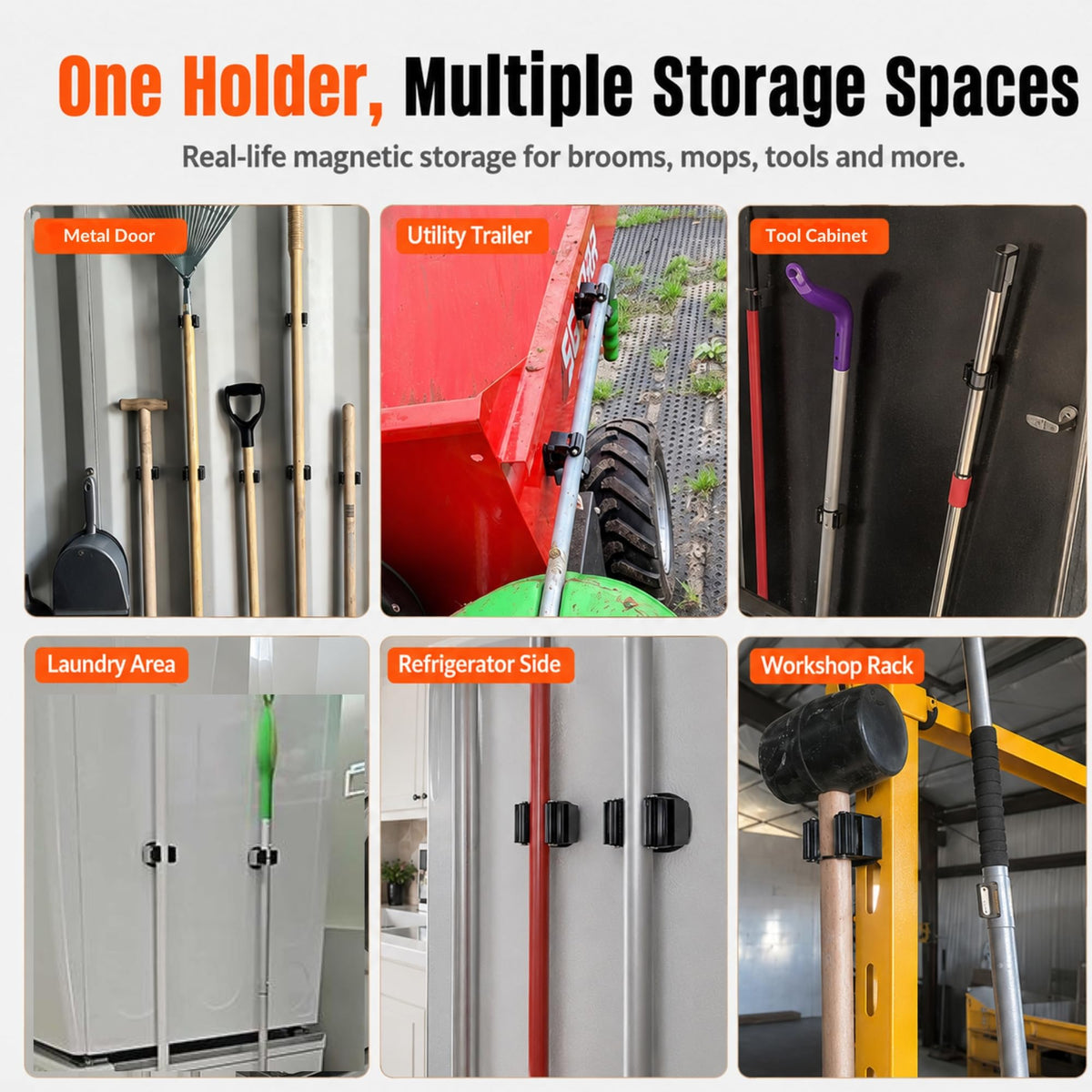 8 Pack Magnetic Broom Holder with 8 Pack Mini Magnetic Hooks (16 count)