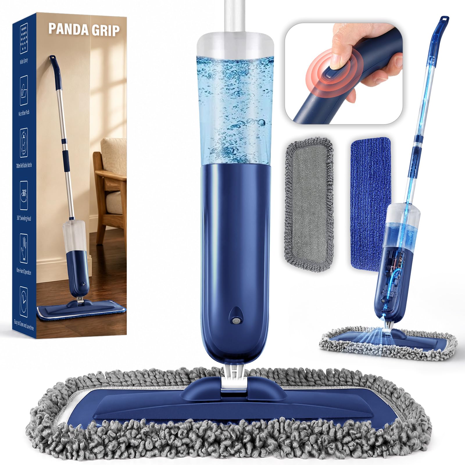 PowerMop Floor Mop with 720 ml Refillable Bottle & 2 Microfiber Pads