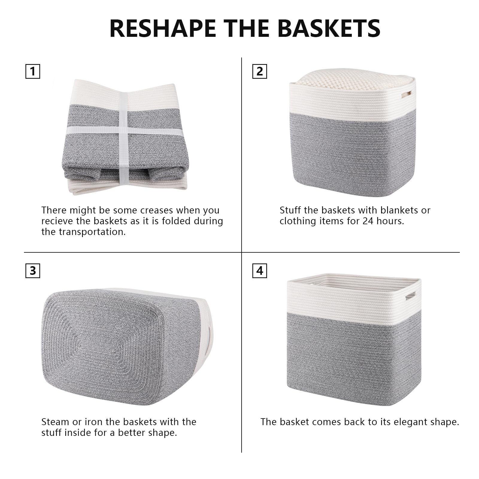 2 PACK Tall Storage baskets 55L Blanket Basket Living Room Grey (2 Count)