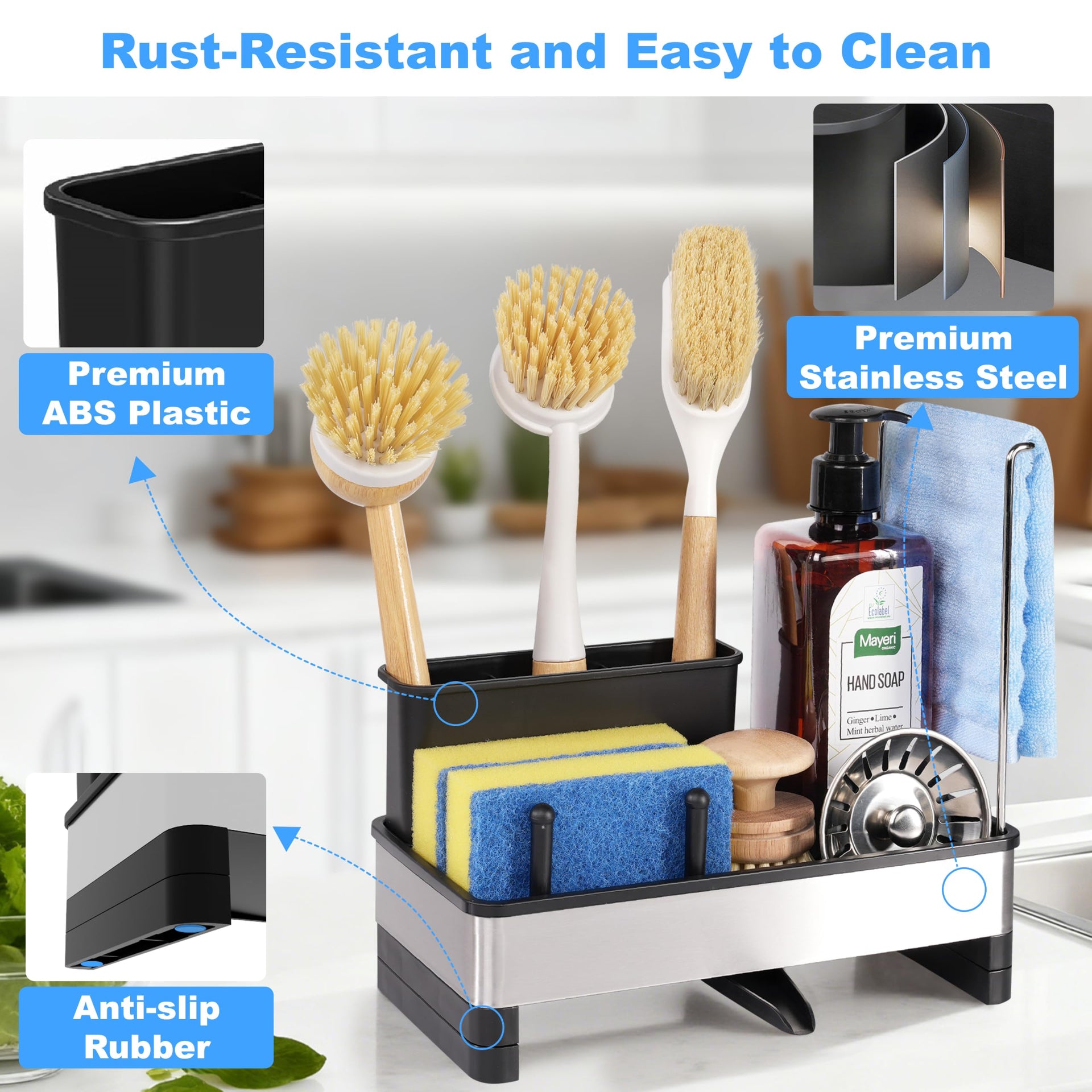 Sponge Holder for Kitchen Sink Caddy Organizer