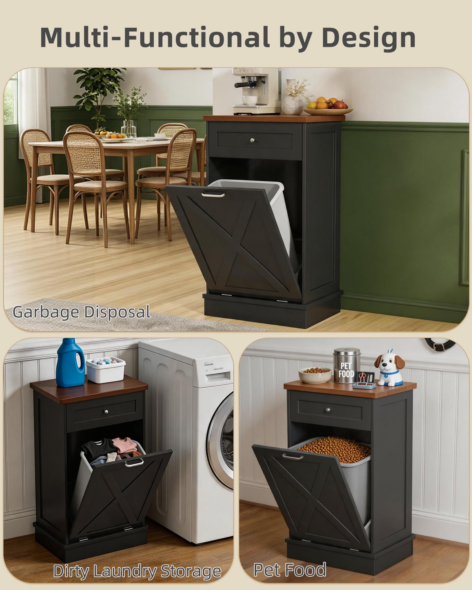 10 Gallon Tilt Out Trash Cabinet with Hideaway Drawer