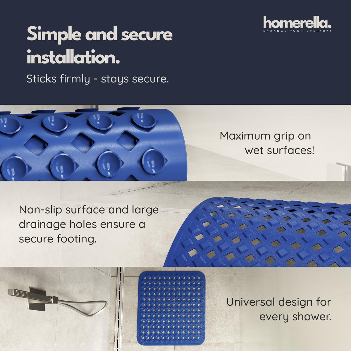 Square Shower Mat Non Slip Anti Mold 21x21 Anti Slip Shower Mat