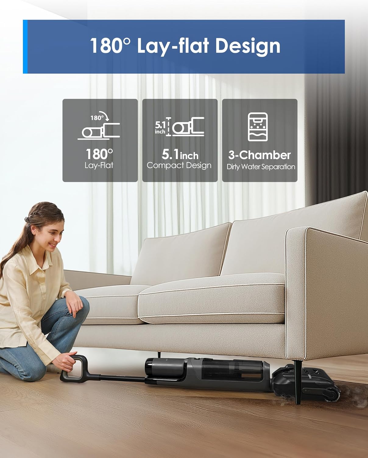 Tineco Floor ONE i6 Stretch Wet Dry Vacuum Cleaner, Vacuum & Mop All in One, 20kpa Powerful Suction, Up to 40 Minutes Runtime, 180° Lay-Flat, Anti-Tangle Design, Full-Path Self-Cleaning&185℉ Flashdry - ModHome Supplies