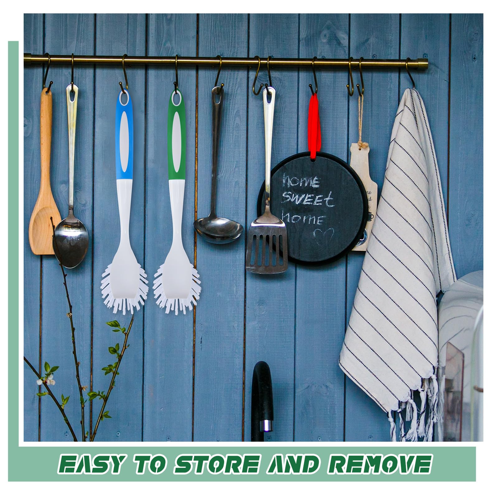 20 Pcs Blue and Green Kitchen Scrub Dish Brush Bulk with 11 Inch Anti Slip Handle Cleaning Dish Scrubber with Stiff Bristles Washing Scrub Brushes for Housekeeping for Pots and Pans (20 Count)