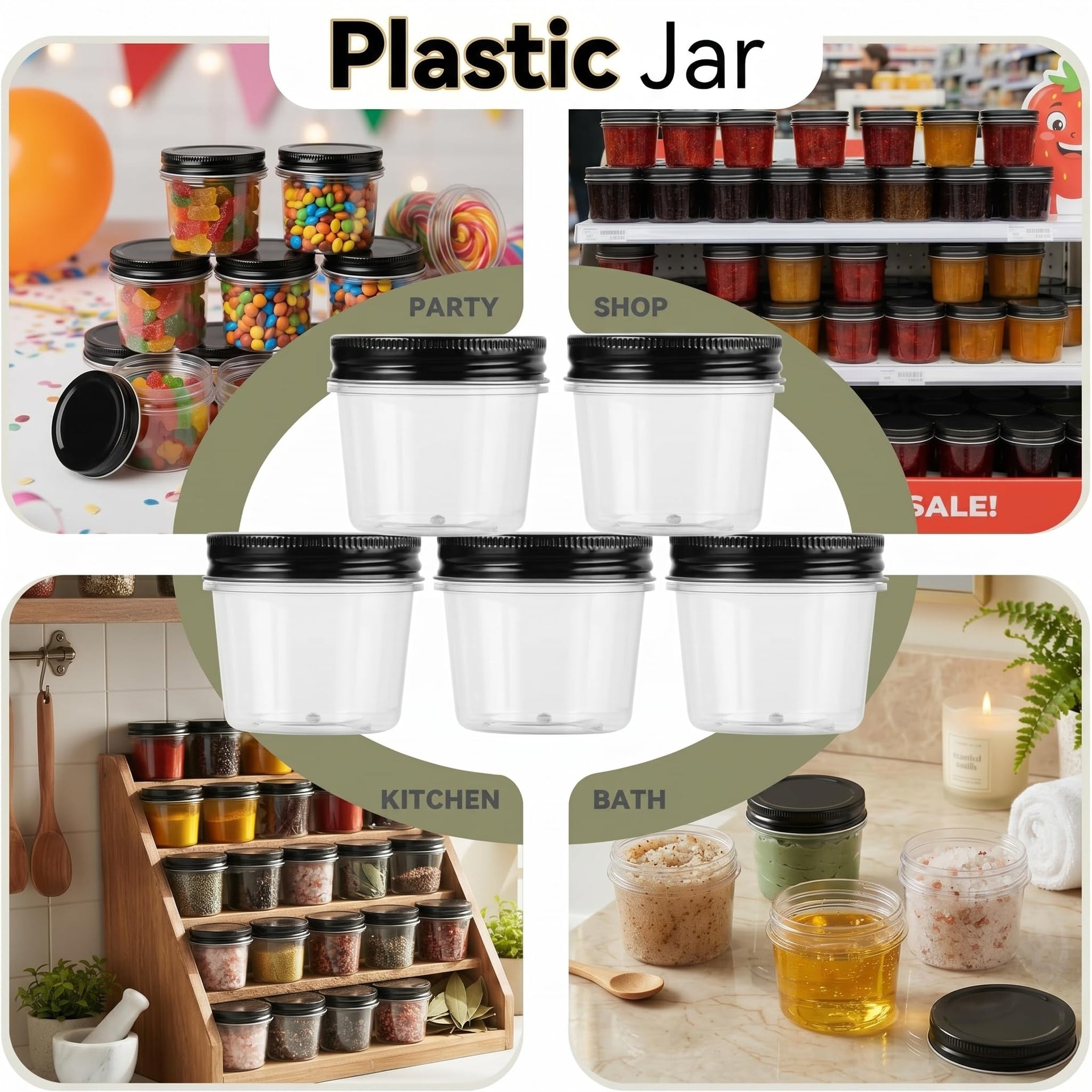 4 oz Plastic Small Mason Jars and Small Plastic Jars with Lids (40 Count)