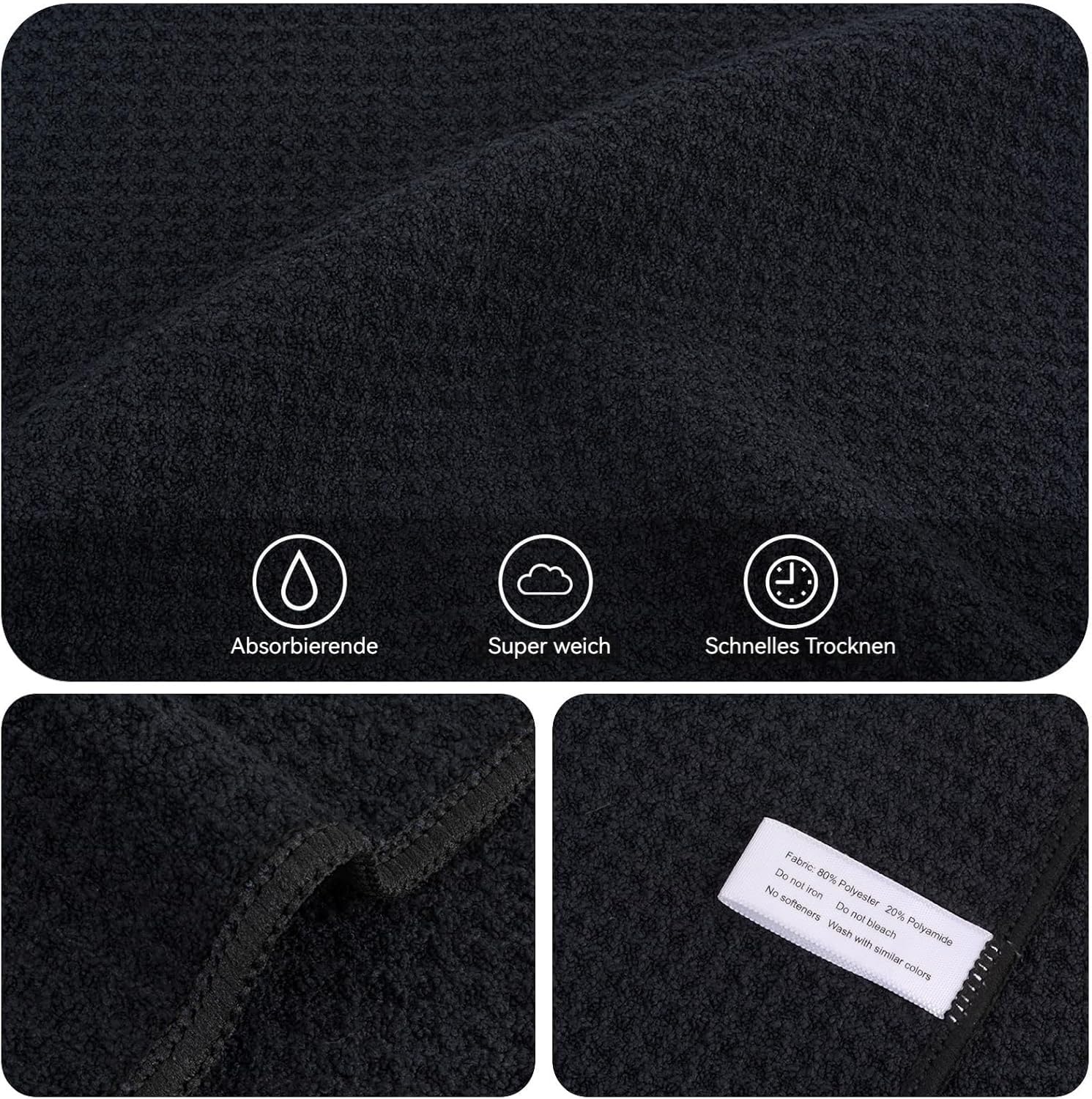 Waffle Microfiber Dish Cloths Black Kitchen Towels (10 Count)