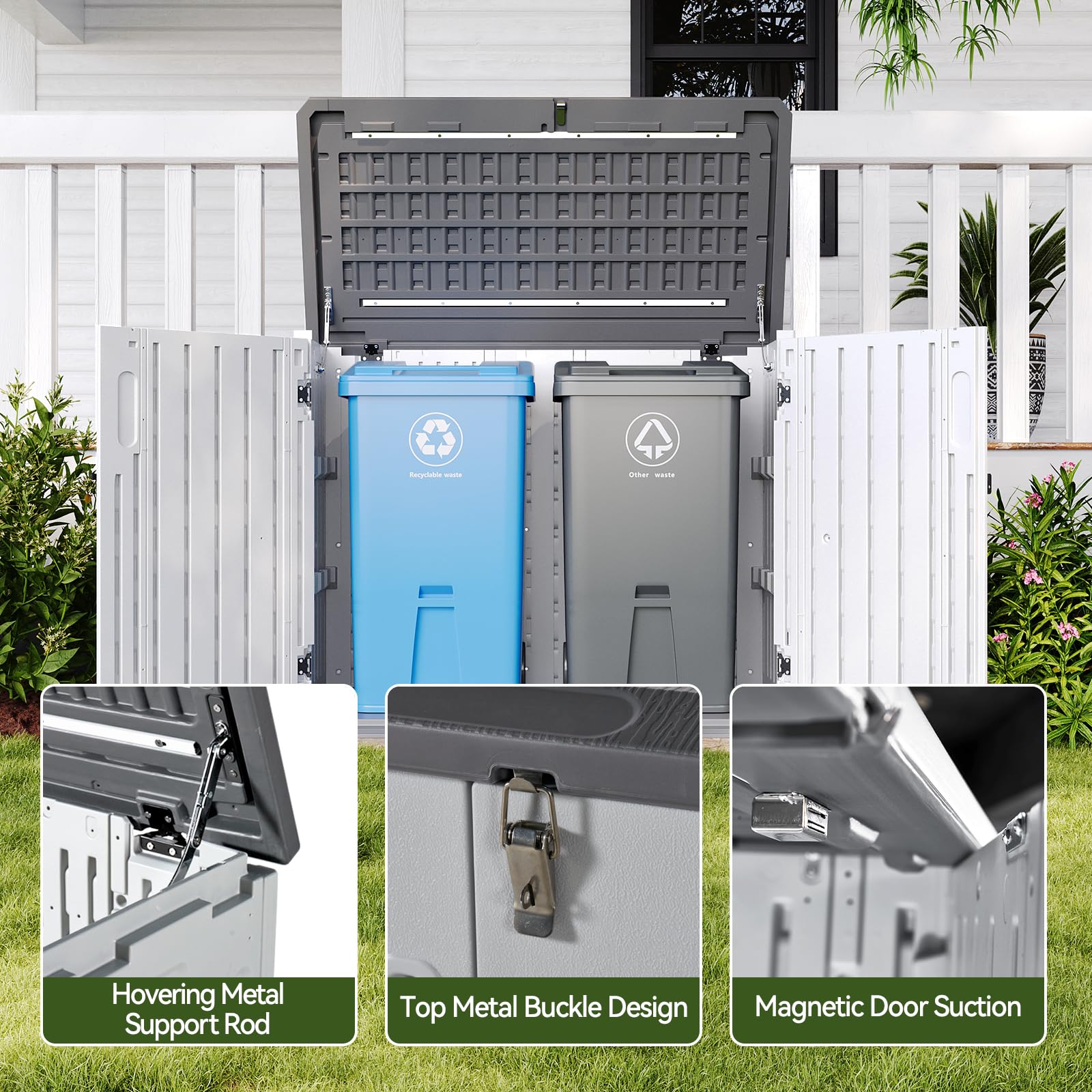 Outdoor Storage Cabinet 35 Cu.Ft Outdoor Trash Can Storage Shed