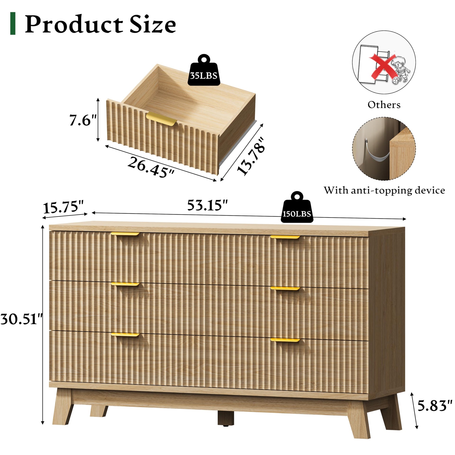 Fluted Dresser with 6 Drawers