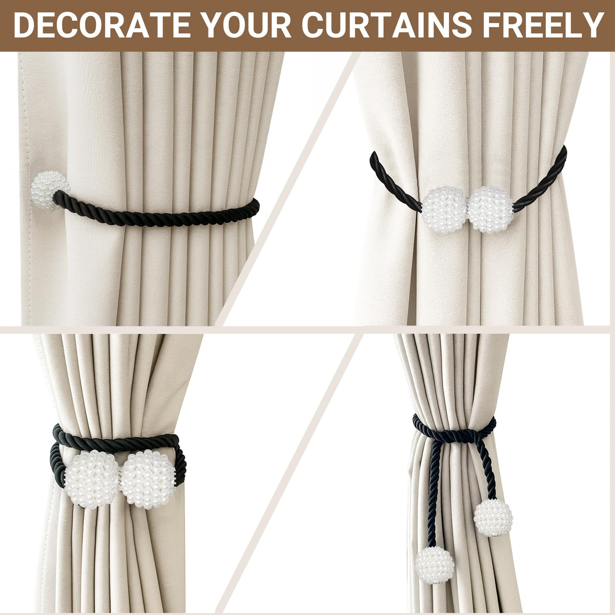 Magnetic Curtain Tiebacks Black 2pcs (2 Count)