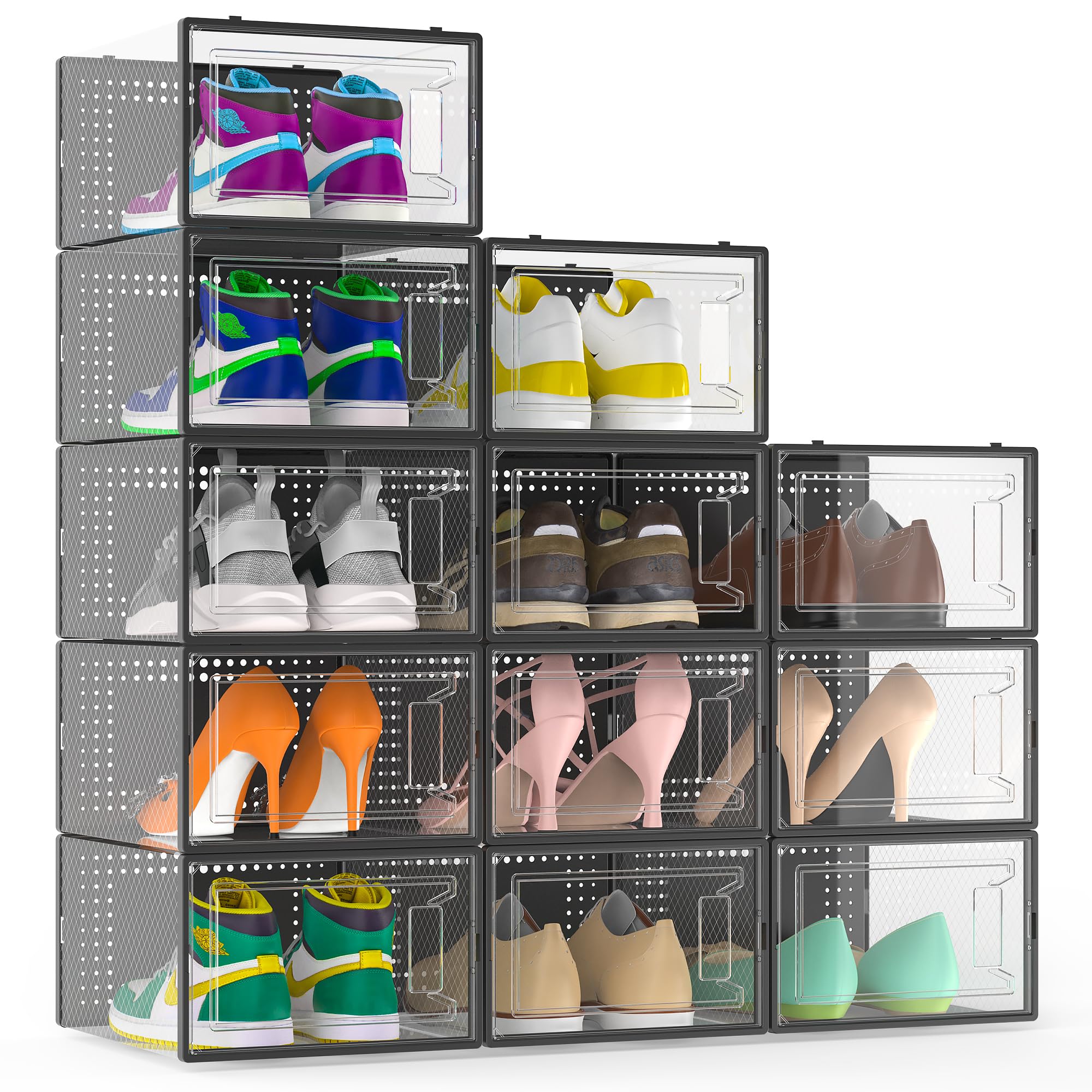 12 Pack Large Shoe Organizer Storage Boxes for Closet (12 Count)