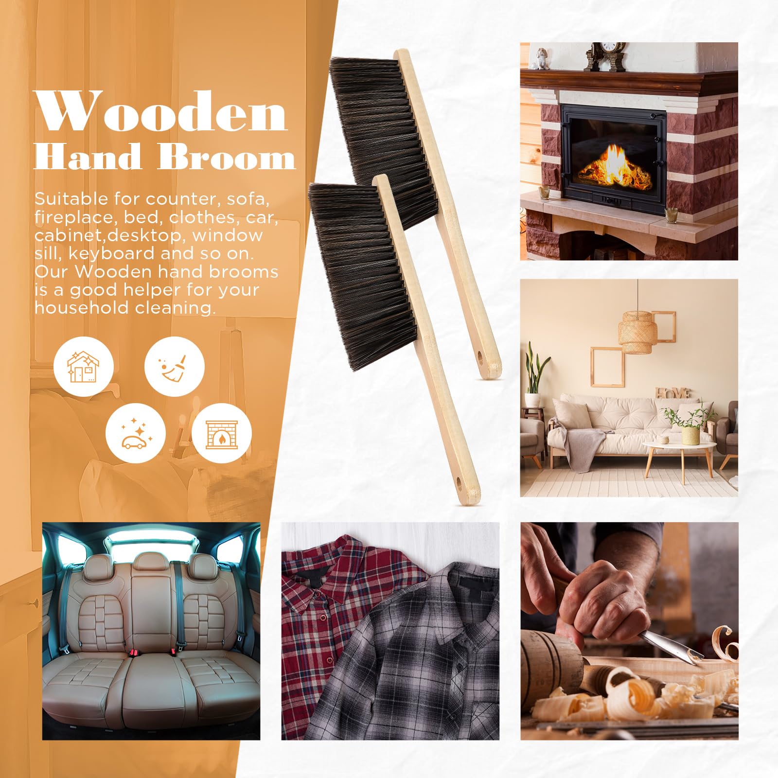 16 Pieces Wooden Dust Brush Bulk Hand Broom Bench Soft Bristle Cleaning Outdoor Furniture Brushes with Long Wood Handle for Cleaning Car Bed Sofa Fireplace Couch Clothes (16 Count)