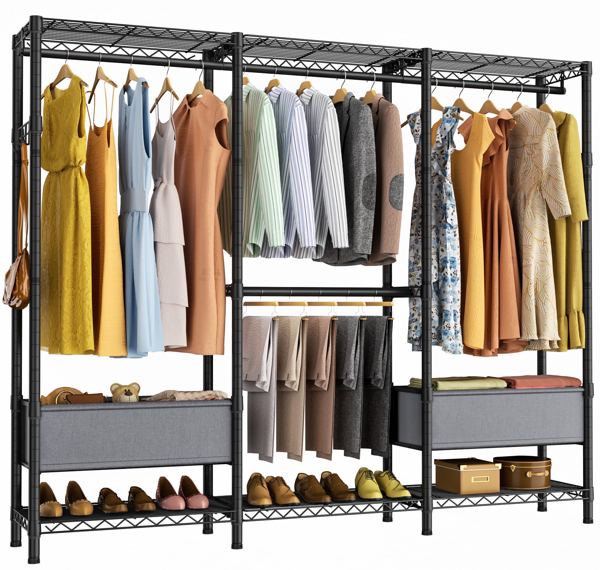 Heavy Duty Clothes Rack Metal Wardrobe with Adjustable Wire Shelves