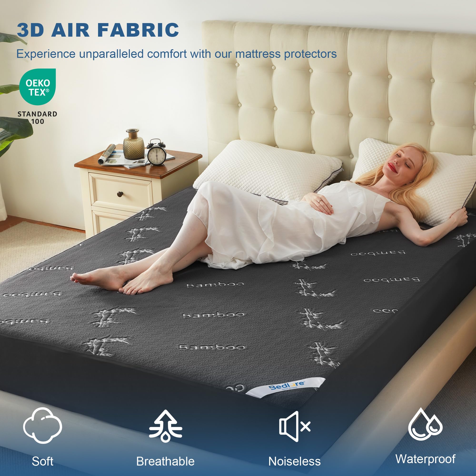 King Size Waterproof Mattress Protector Bamboo Viscose Bed Cover