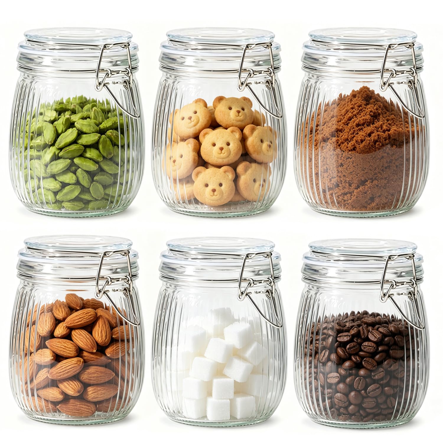 Ribbed Glass Mason Jars with Airtight Lids 25 oz 6 Pack Coffee (6 Count)