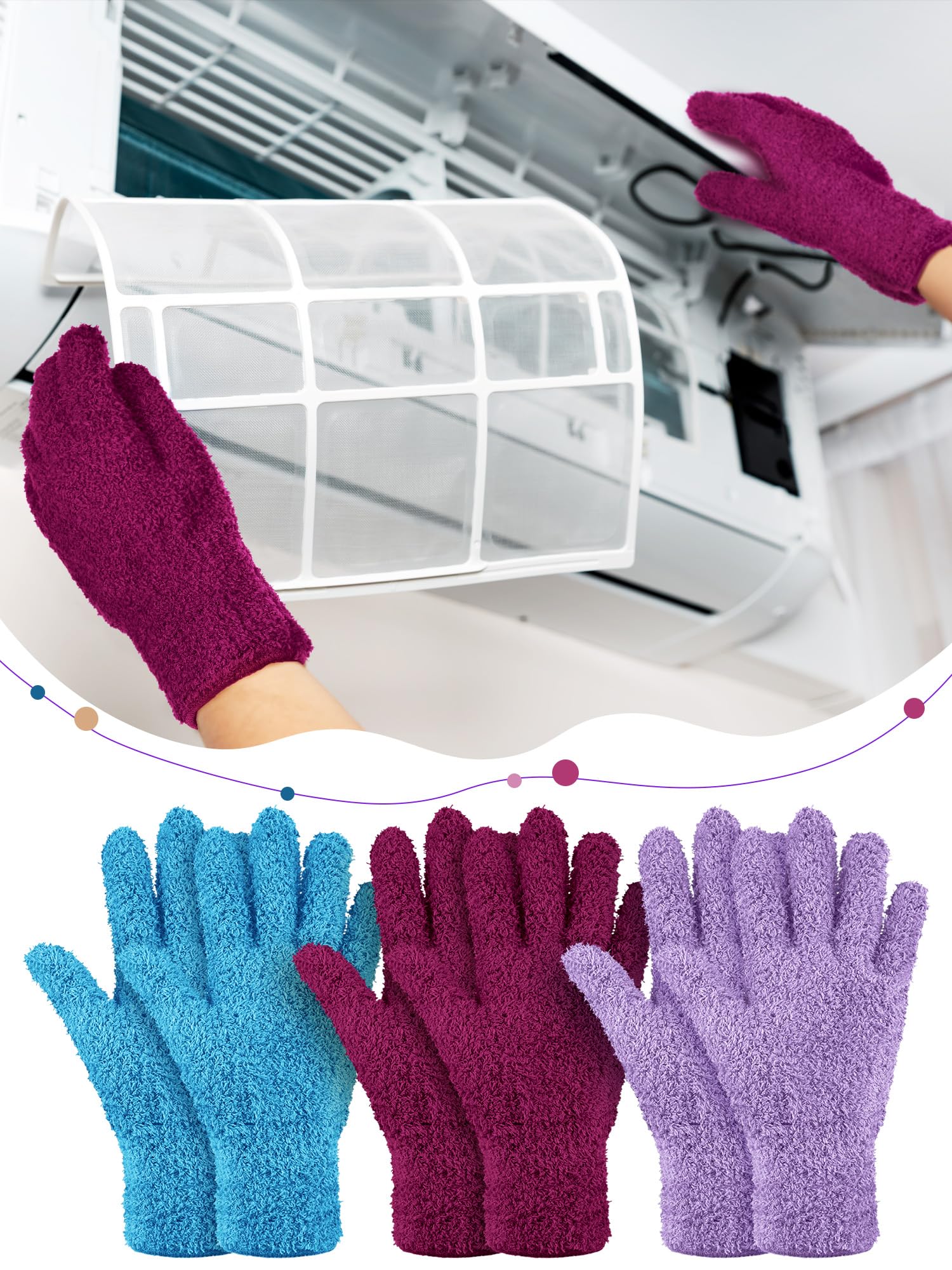 3 Pairs Microfiber Dusting Gloves for Plants Leaf